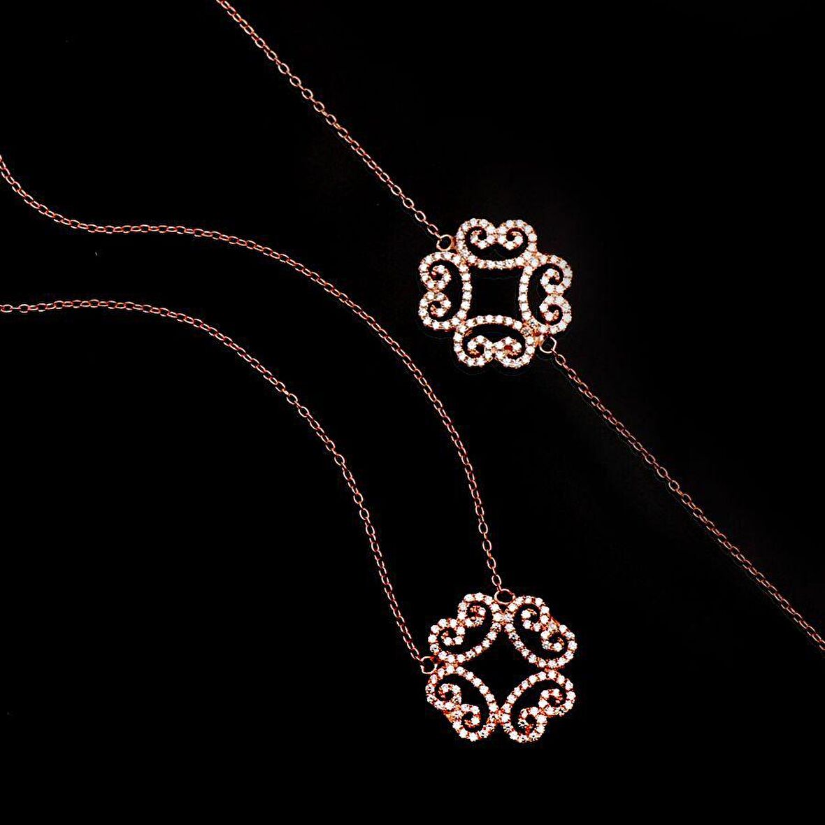 Zirkon Taşlı Rose Gümüş Set 978