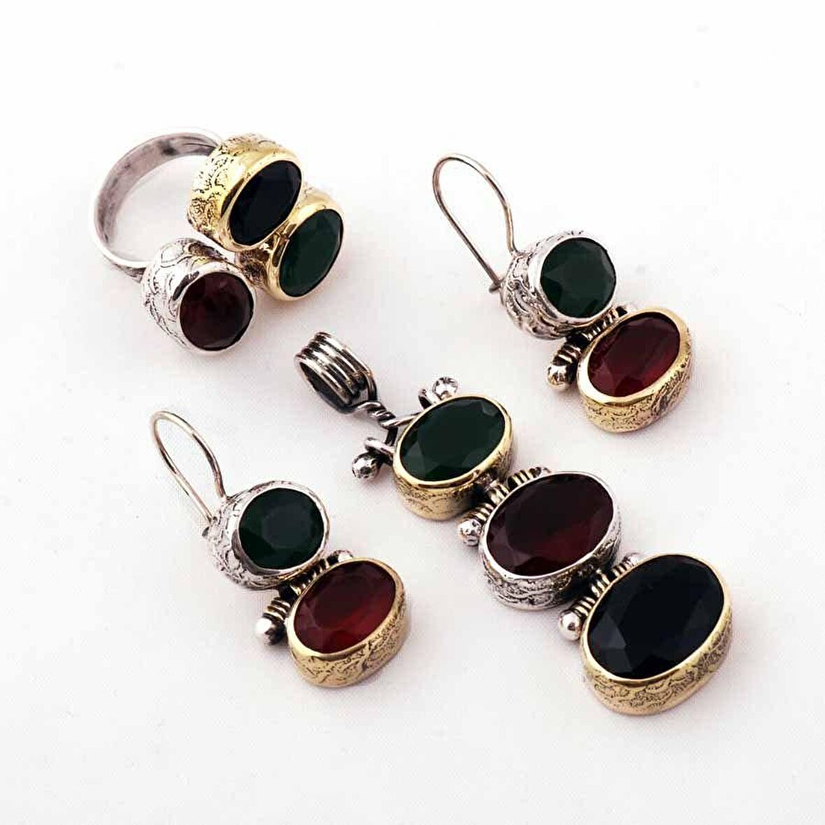 Doğal Taşlı Gümüş Tasarım Set 868