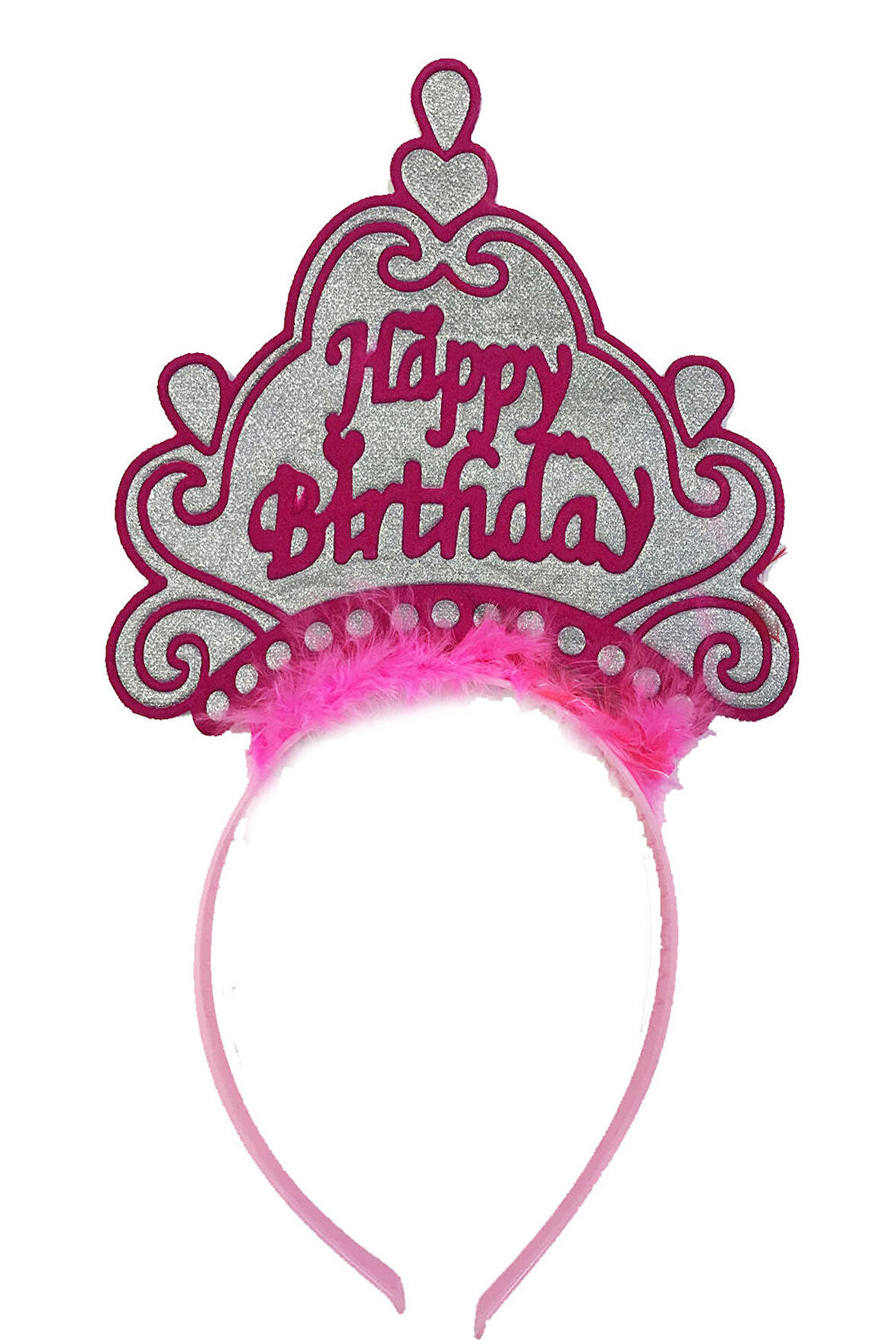 Parti Happy Birthday Neon Pembe Renk Doğum Günü Tacı 24x15 cm