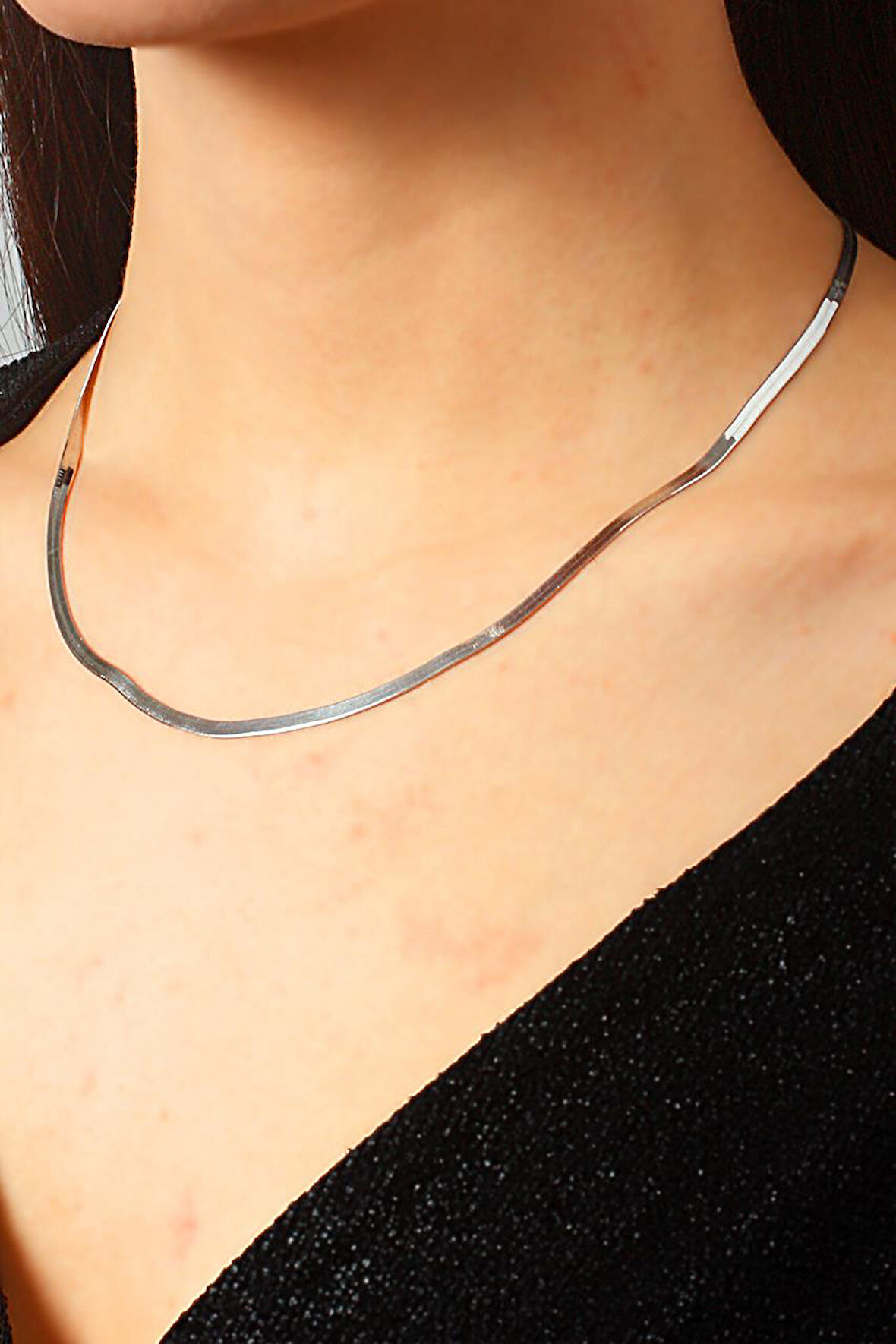 İtalyan Ezme Rodyumlu Gümüş Kolye 6268