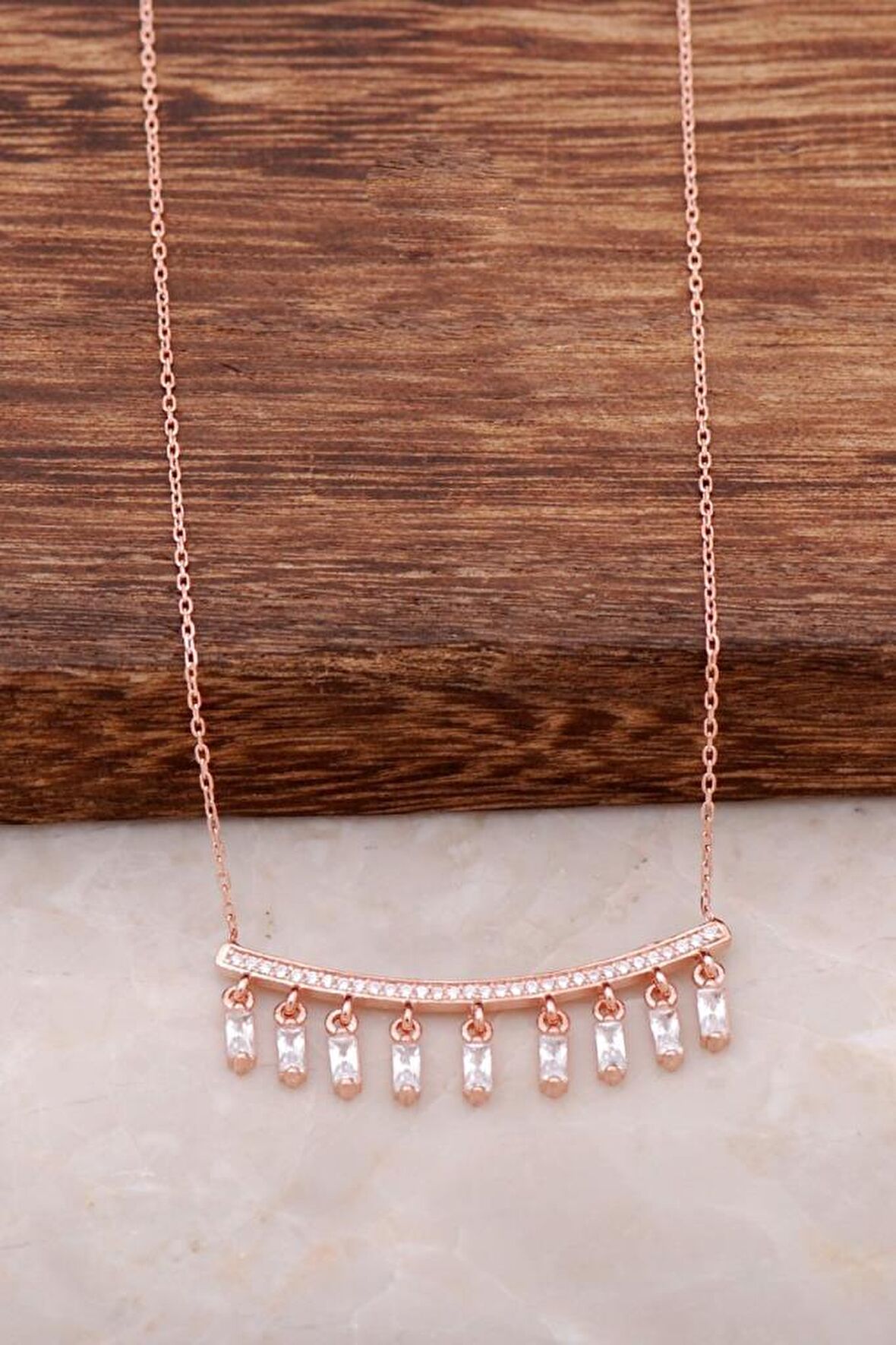 Tasarım Sallantılı Rose Gümüş Kolye 4145