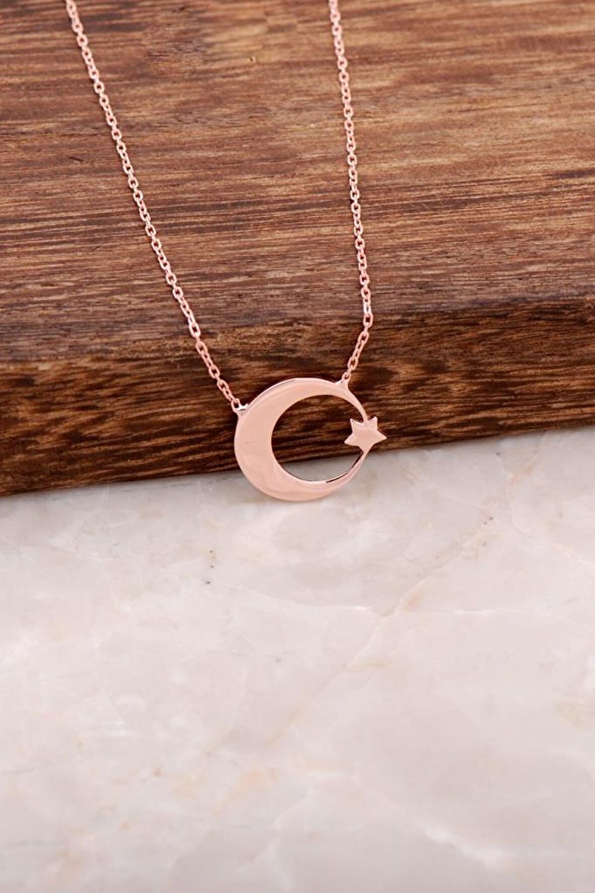 Ay Yıldız Rose Gümüş Tasarım Kolye 4021