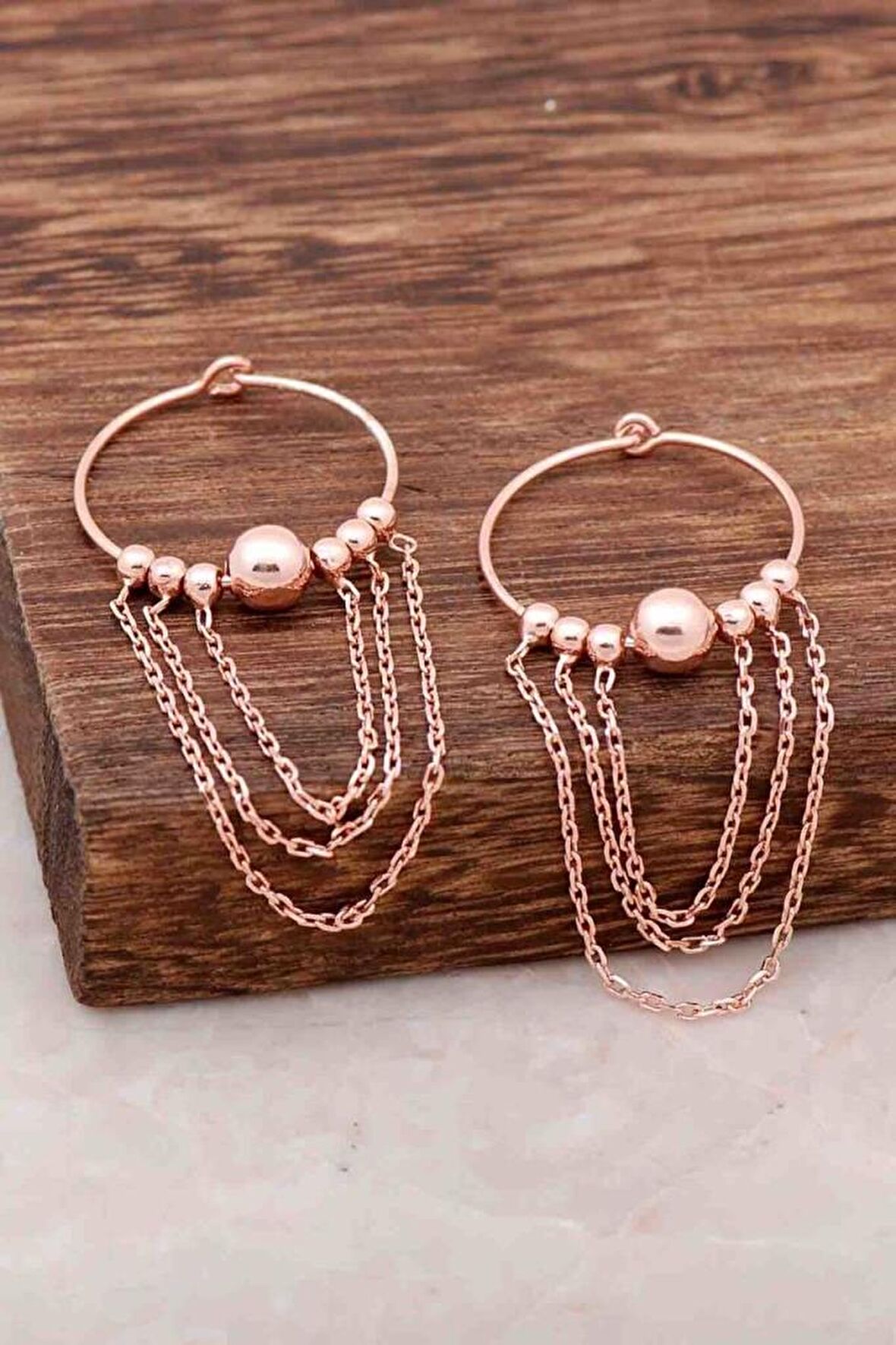 Rose Gümüş Sallantılı Tasarım Halka Küpe 3962