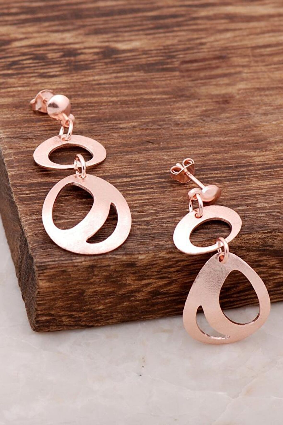 Rose Gümüş Elişi Tasarım Küpe 3882