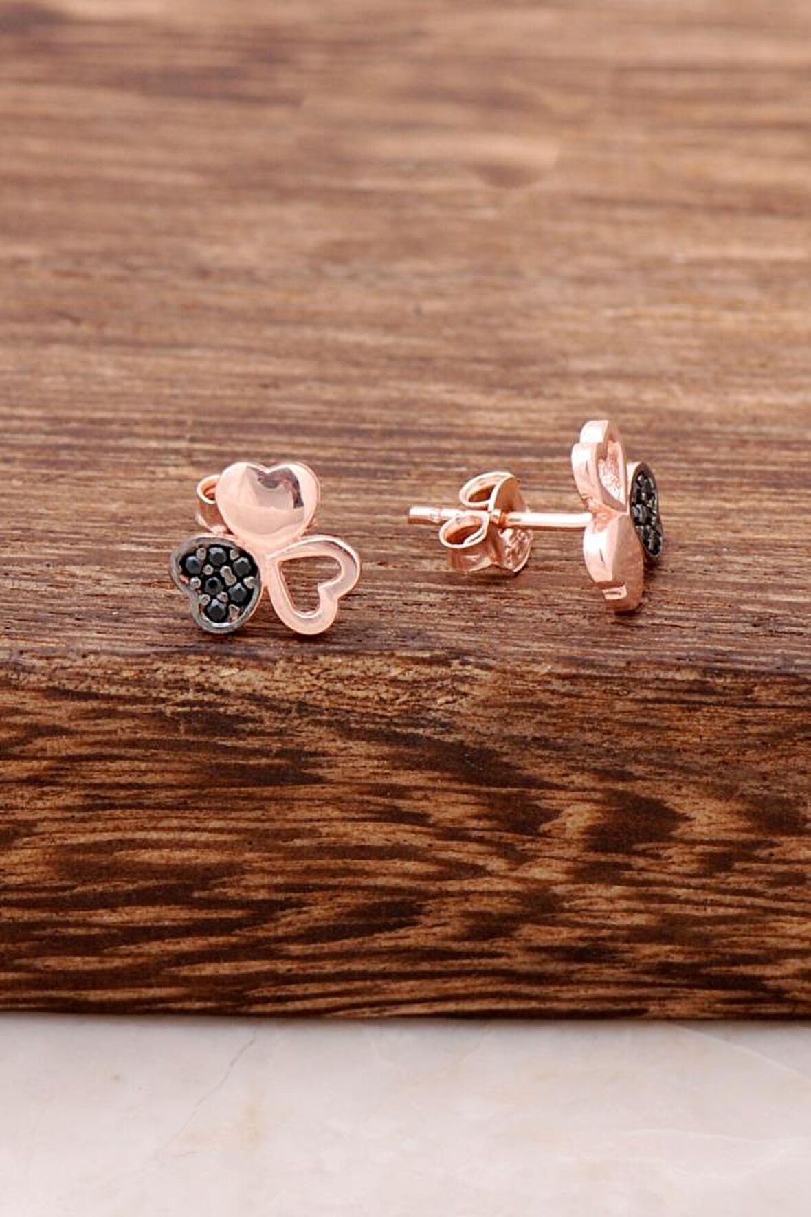 Safir Taşlı Yonca Rose Gümüş Küpe 3770