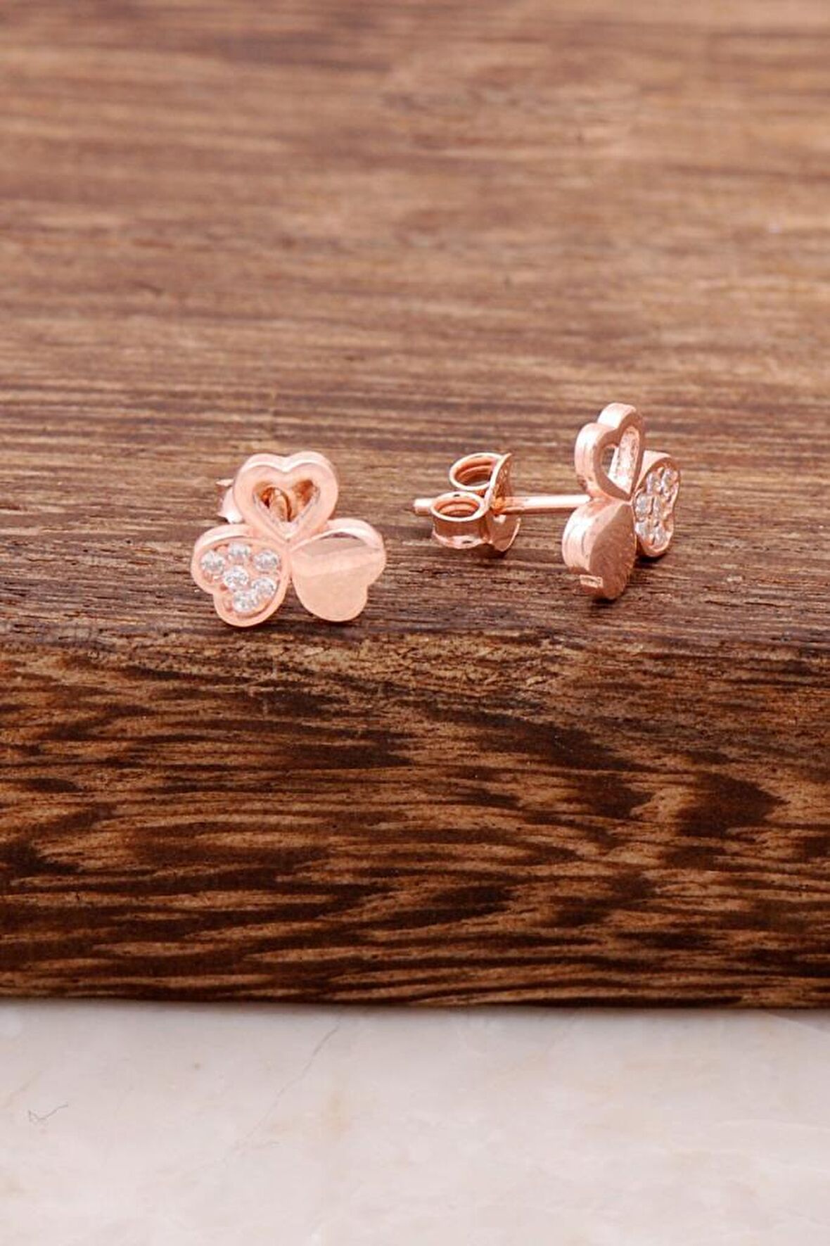 Rose Gümüş Yonca Tasarımlı Küpe 3758