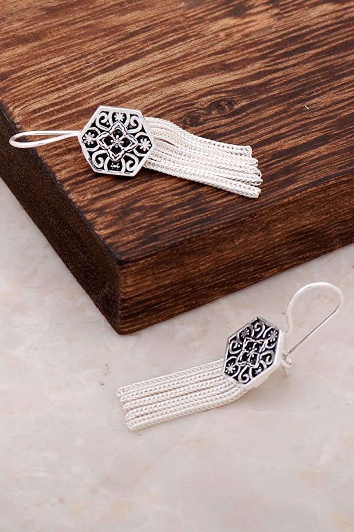 Midyat Hasırı Elişi Tasarım Gümüş Küpe 2622