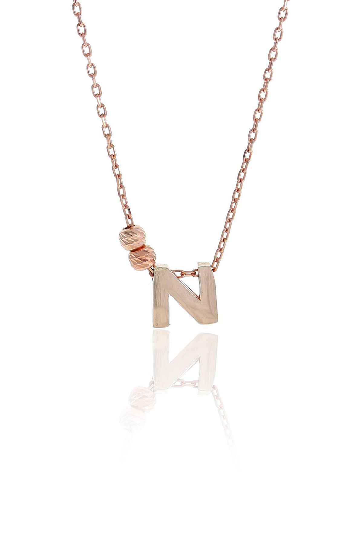 N Harfli Tasarım Rose Gümüş Kolye 3824