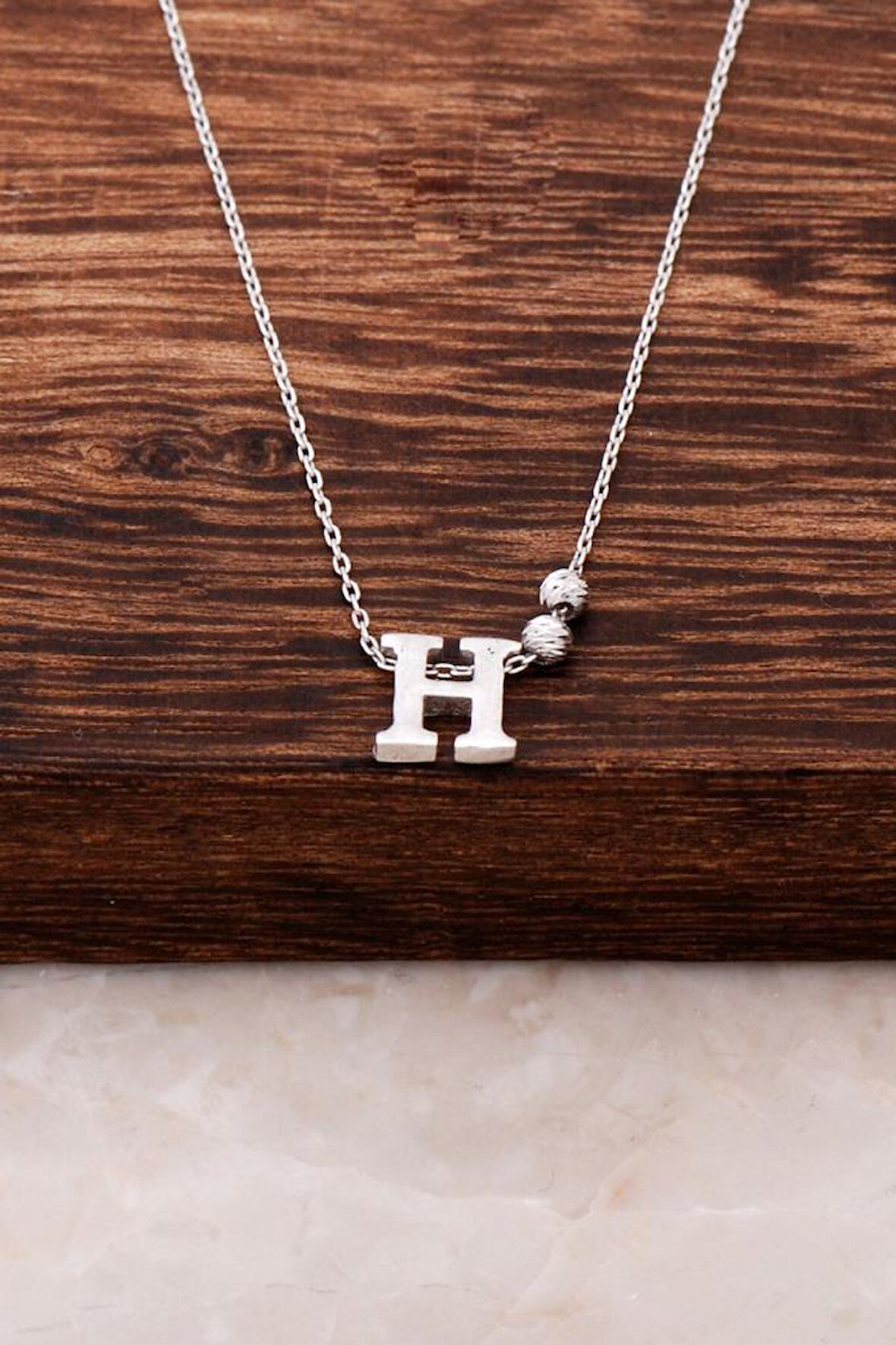 H Harfli Tasarım Gümüş Kolye 3811