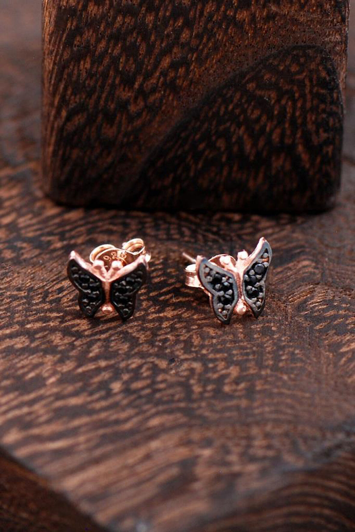 Kelebekli Rose Gümüş Küpe 2417