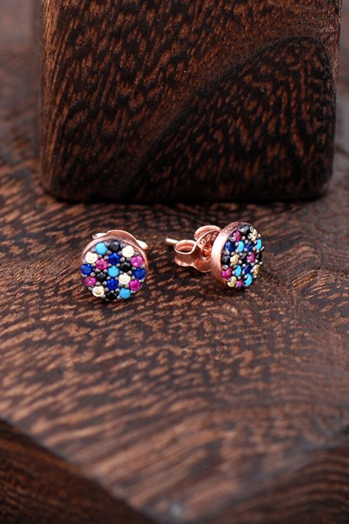 Yuvarlak Rose Gümüş Küpe 2388