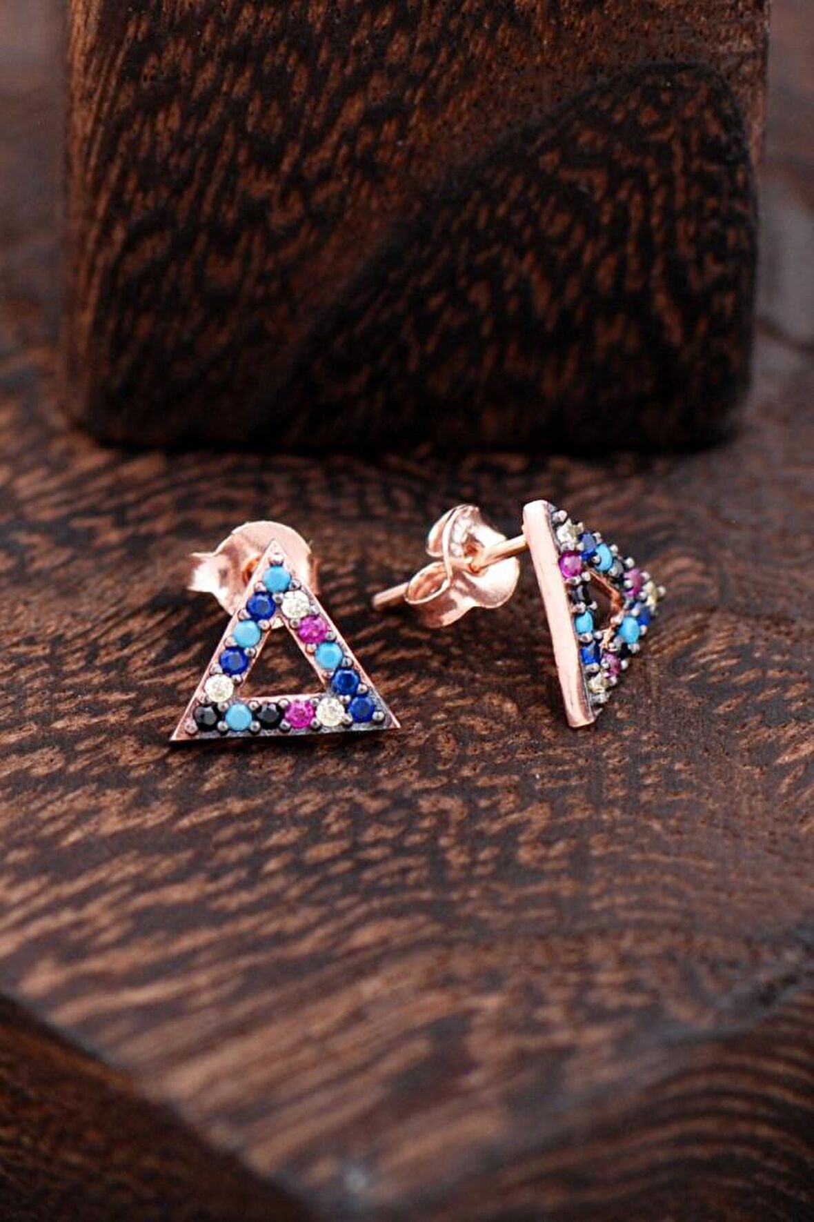 Üçgen Rose Gümüş Küpe 2383