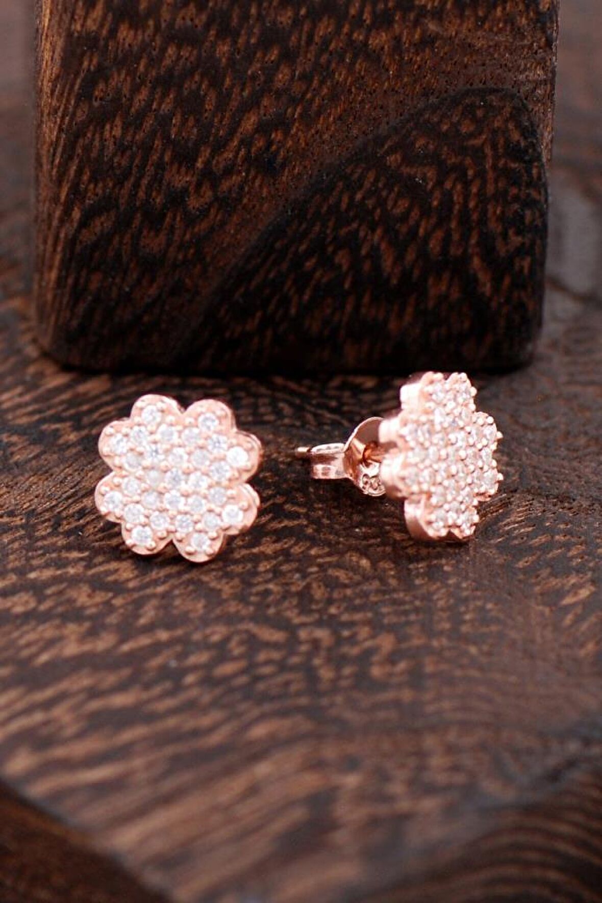 Çiçekli Rose Gümüş Küpe 2375