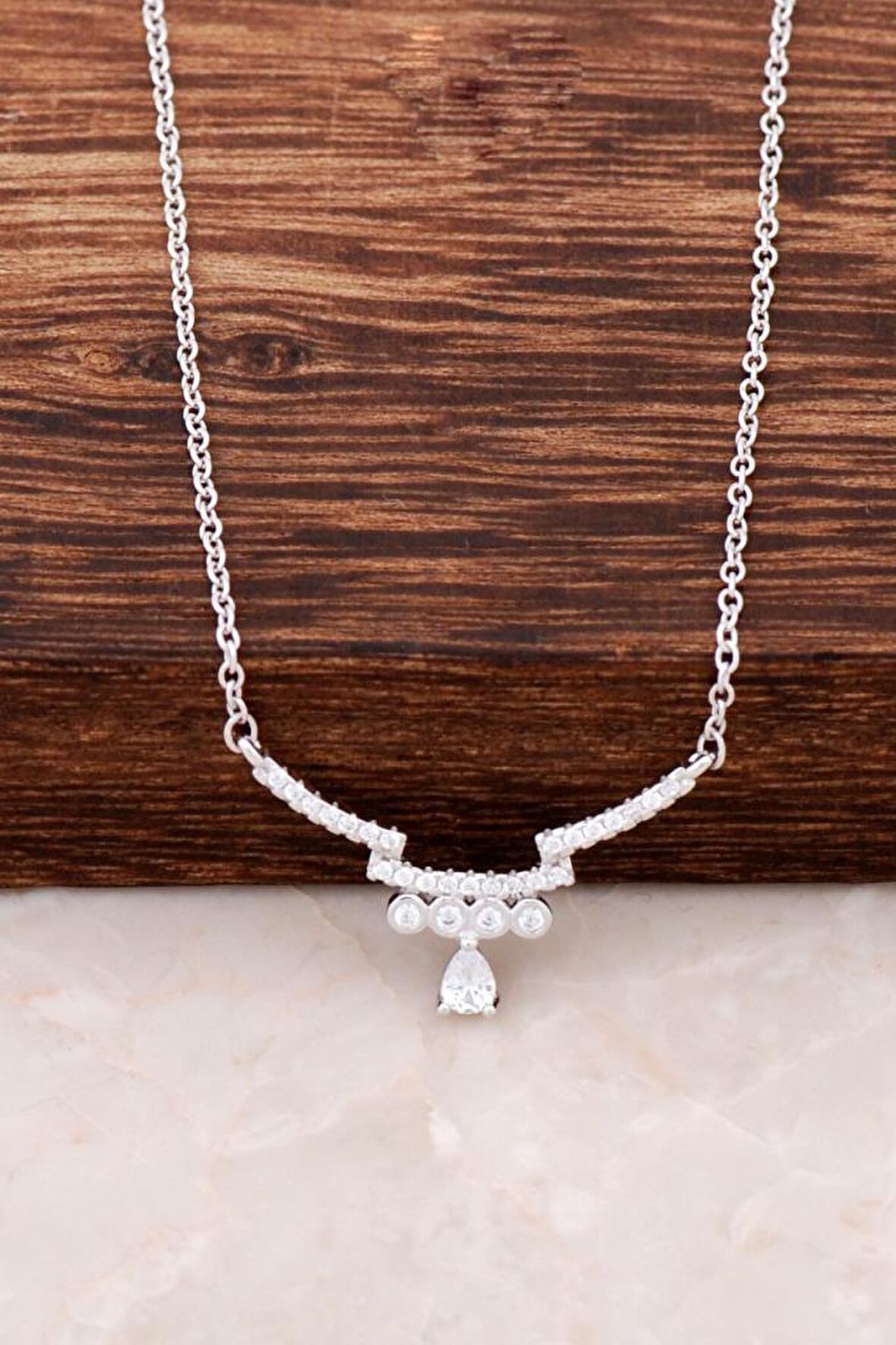 Tasarım Rodyumlu Gümüş Kolye 2794