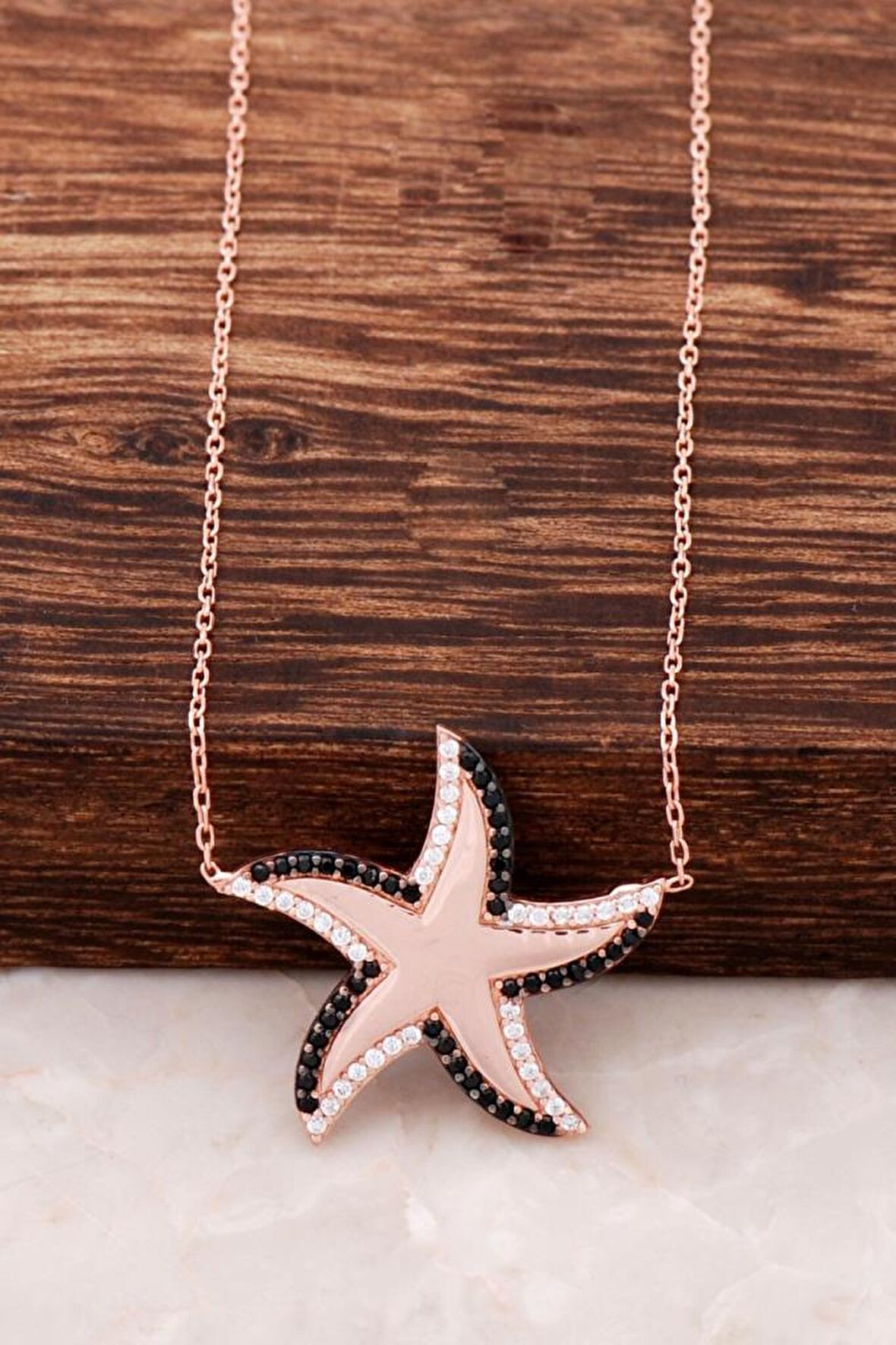 Deniz Yıldızı Tasarım Rose Gümüş Kolye 2723