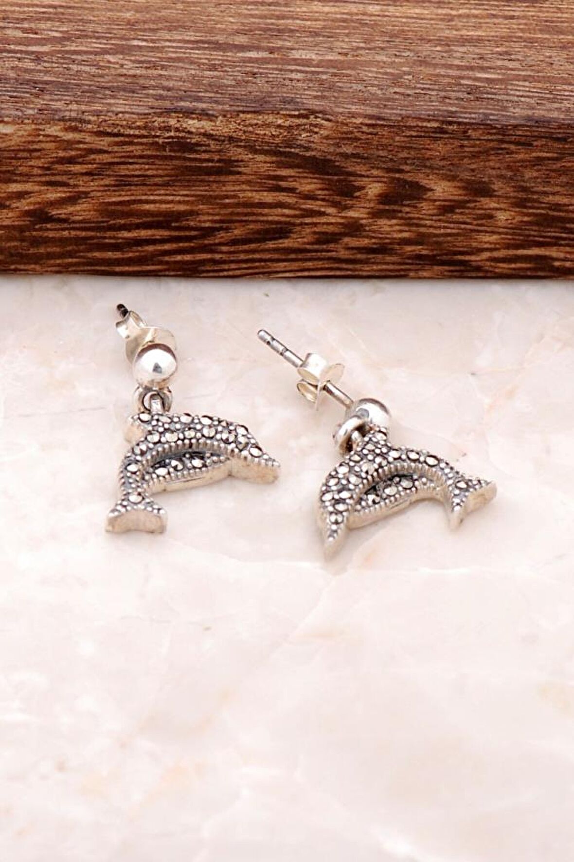 Markazit Taşlı Gümüş Yunus Küpe 1808