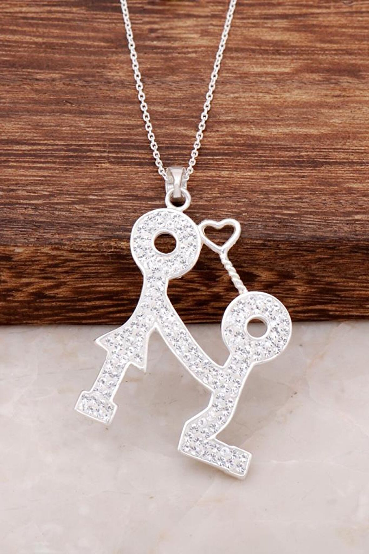 Swarovski Taşlı Çöp Adam Gümüş Kolye 1807