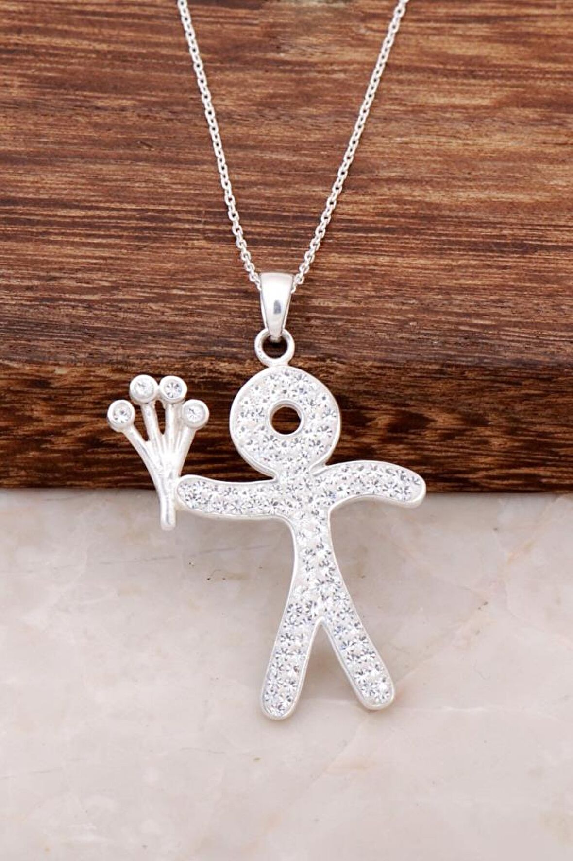 Swarovski Taşlı Çöp Adam Gümüş Kolye 1806