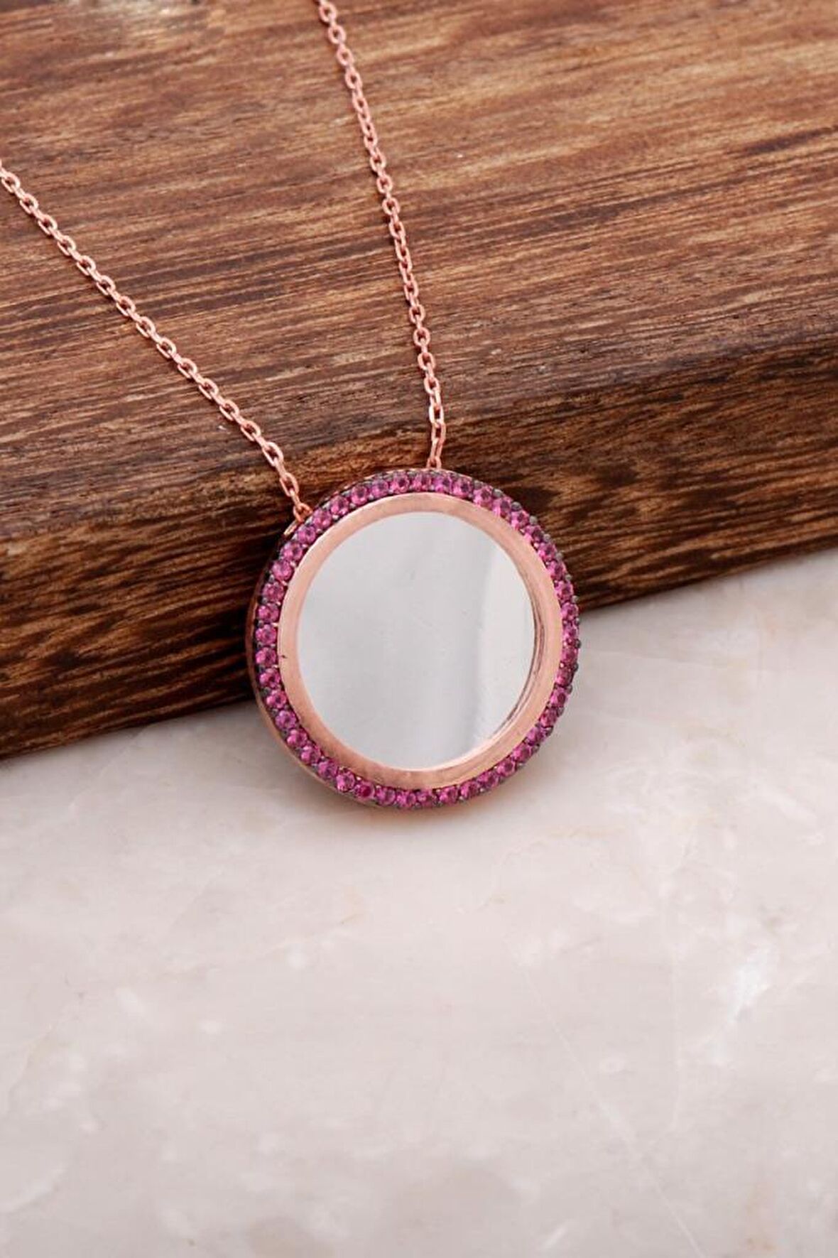 Tamtur Rubin Taşlı Gümüş Plaka Kolye 1213