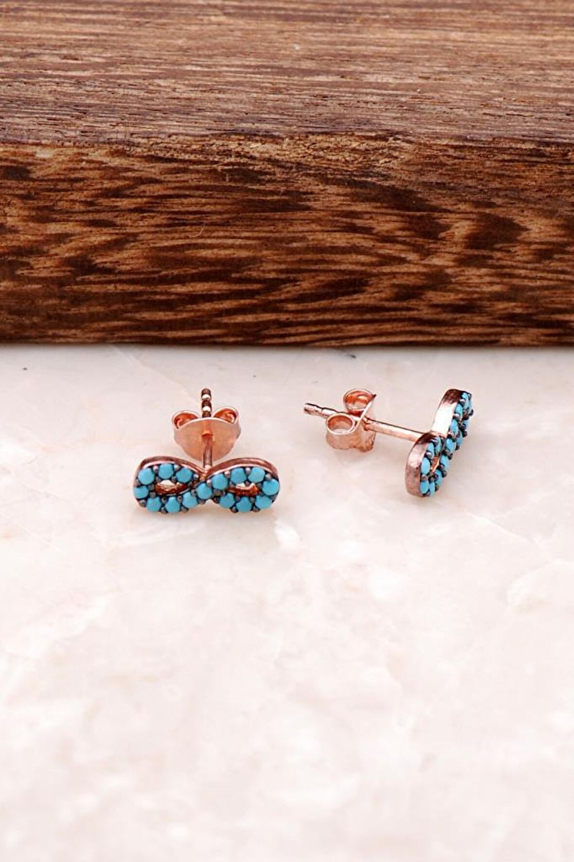 Turkuaz Taşlı Sonsuzluk Rose Gümüş Küpe 1053