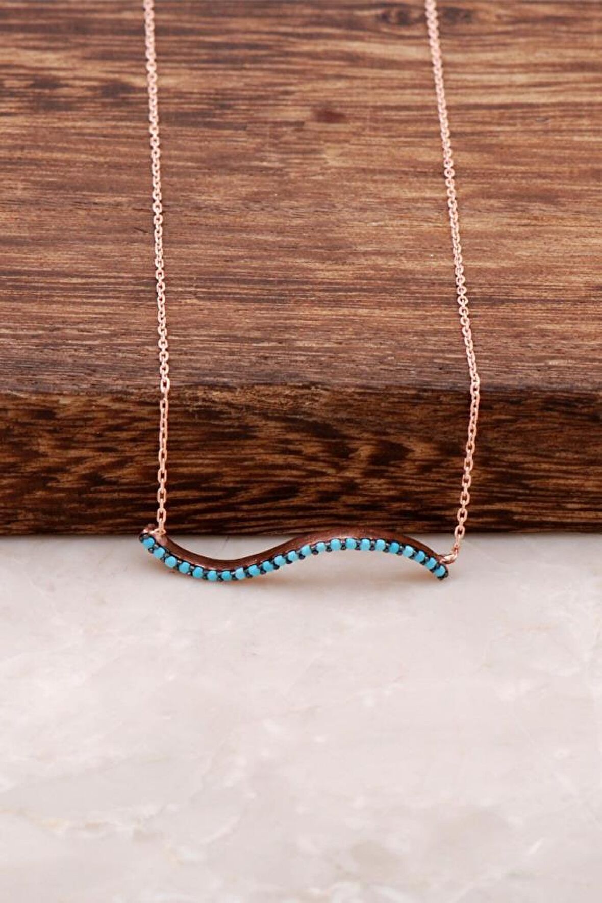 Turkuaz Taşlı Rose Gümüş Kolye 1011