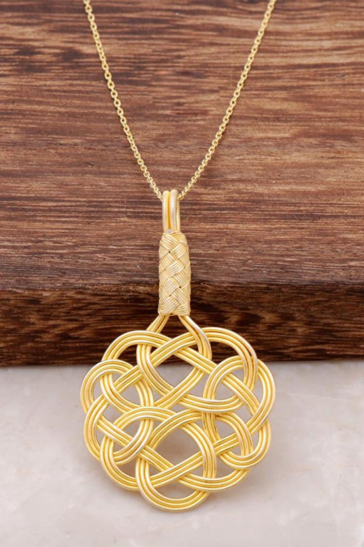 Aşk Düğümü Kazaziye El Sarması Altın Yaldızlı Gümüş Kolye 697