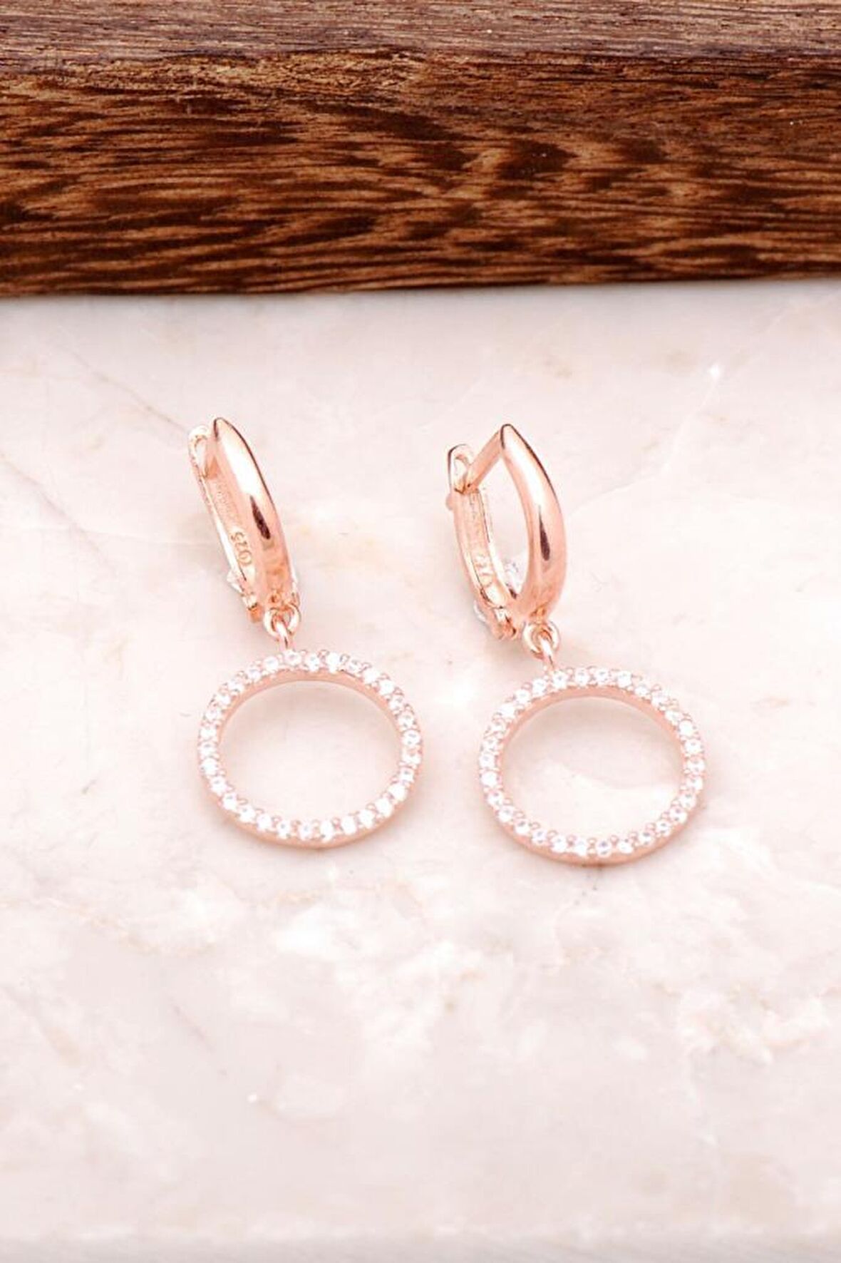 Rose Gümüş Halka Tasarımlı Küpe 4214