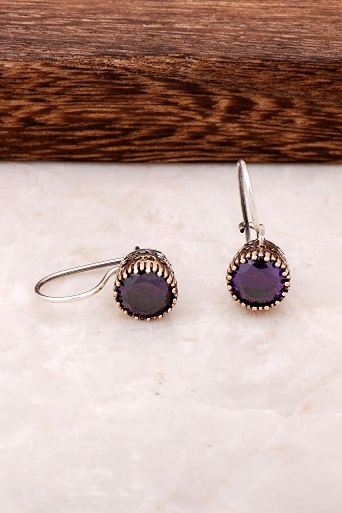 Ametist Taşlı Elişi Gümüş Küpe 4234