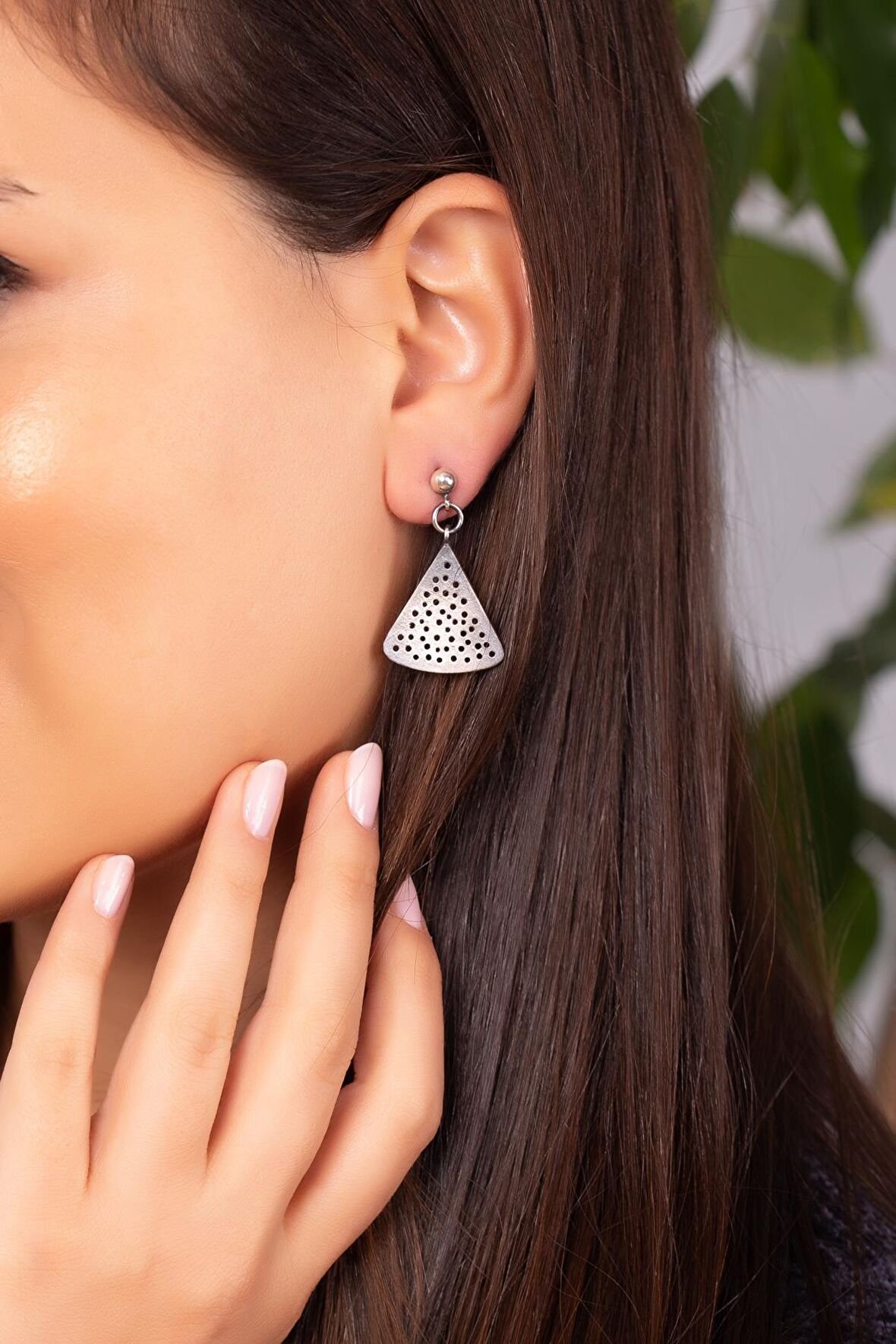 Üçgen Tasarımlı Elişi Tasarım Gümüş Küpe 4265