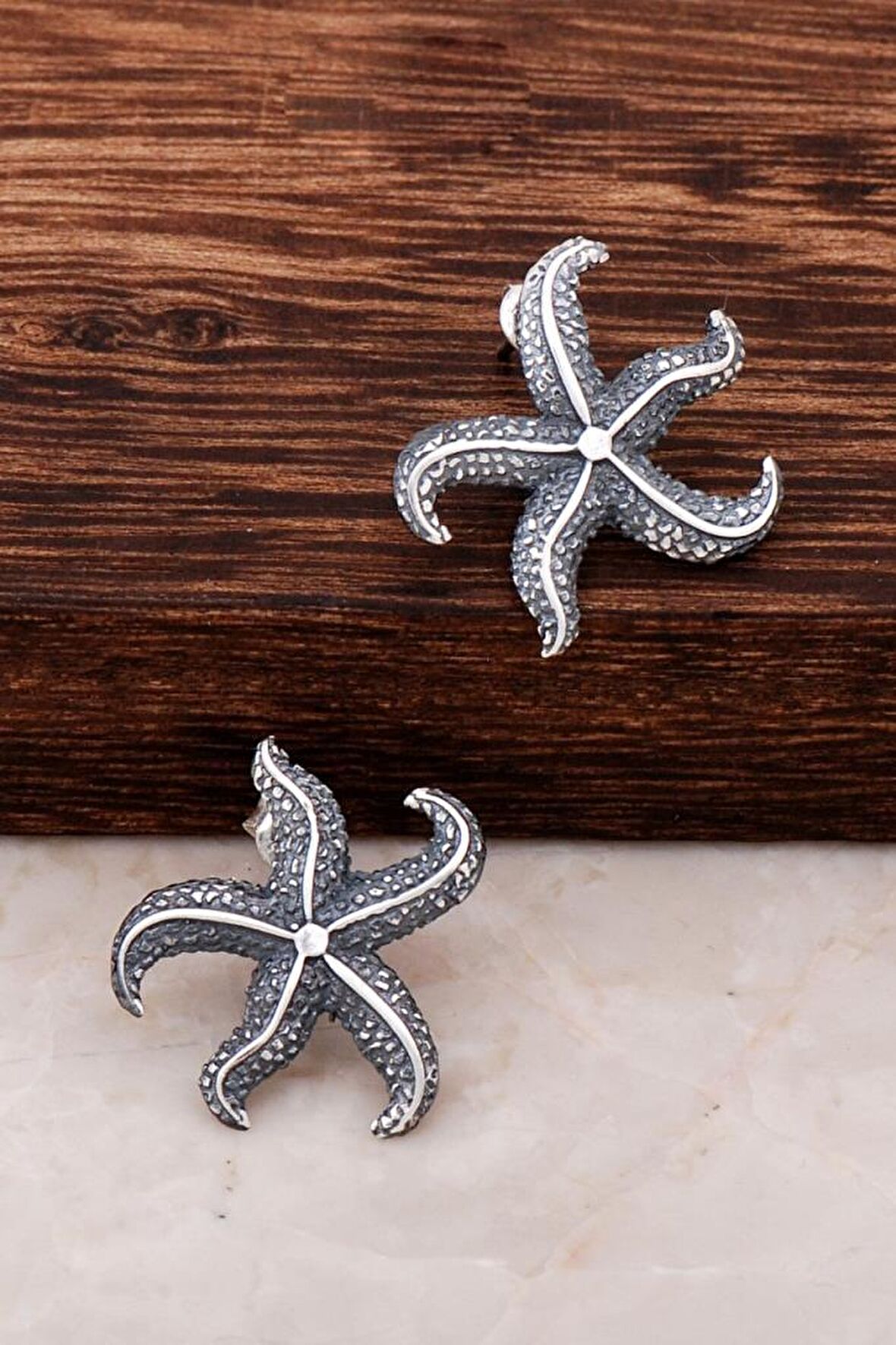 Deniz Yıldızı Tasarım Elişi Gümüş Küpe 4275