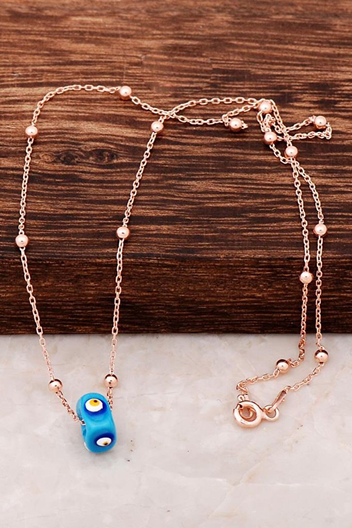 Cam Göz Dorissa Rose Gümüş Trend Kolye 6441