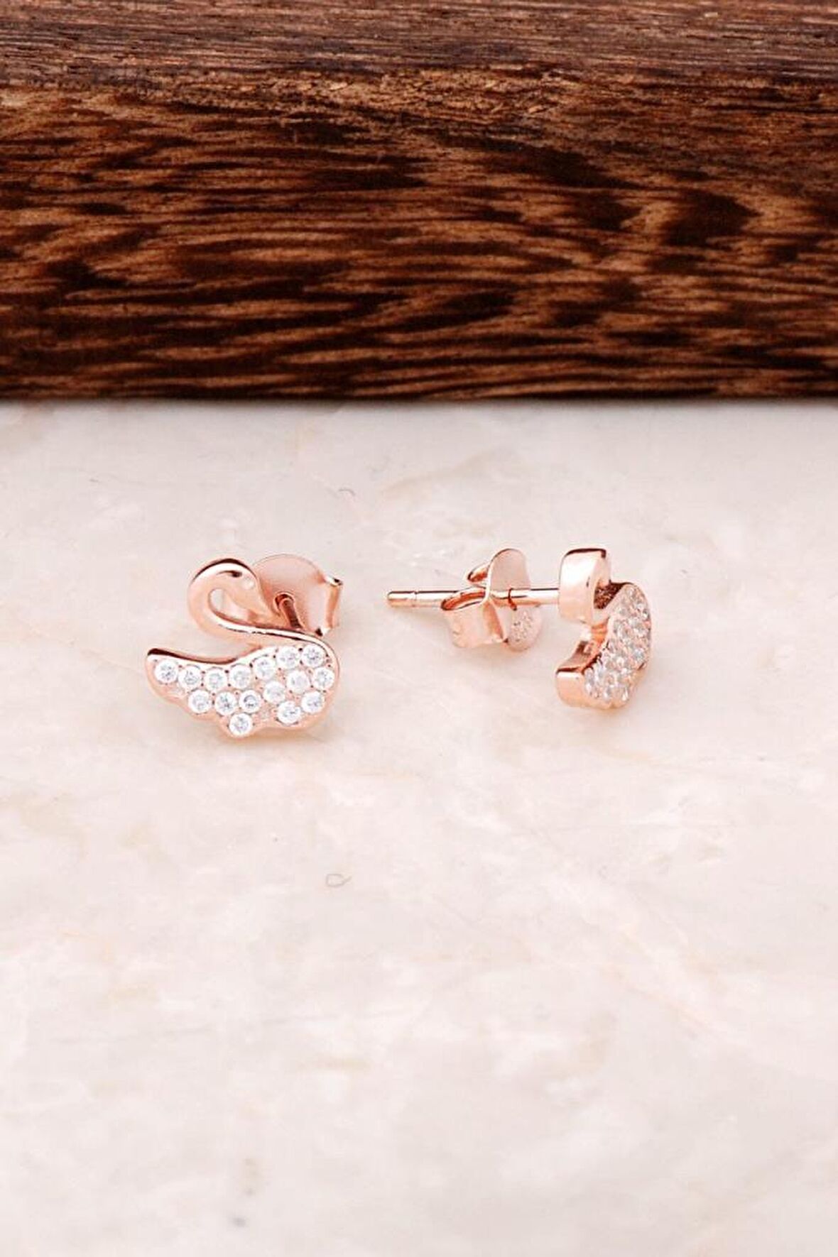 Kuğu Rose Gümüş Küpe 4333