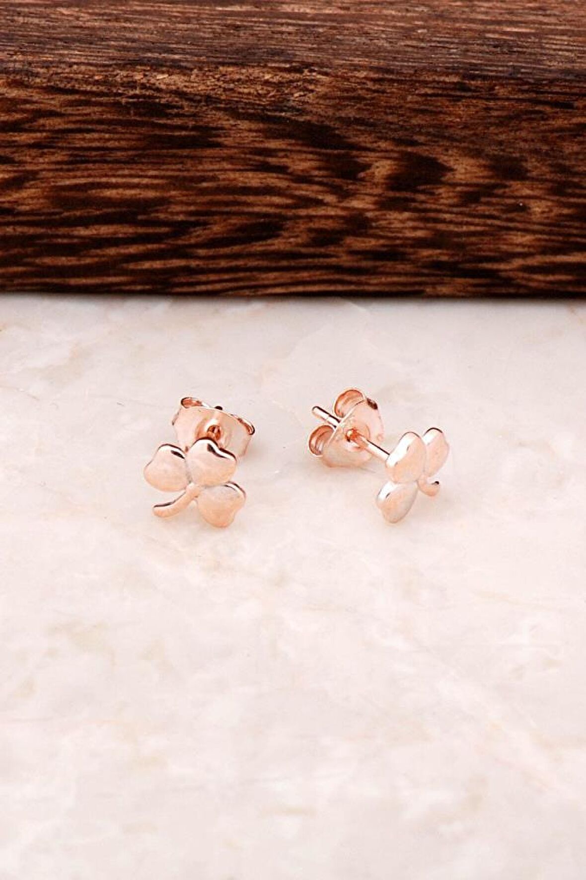 Yonca Yaprağı Rose Gümüş Küpe 4336