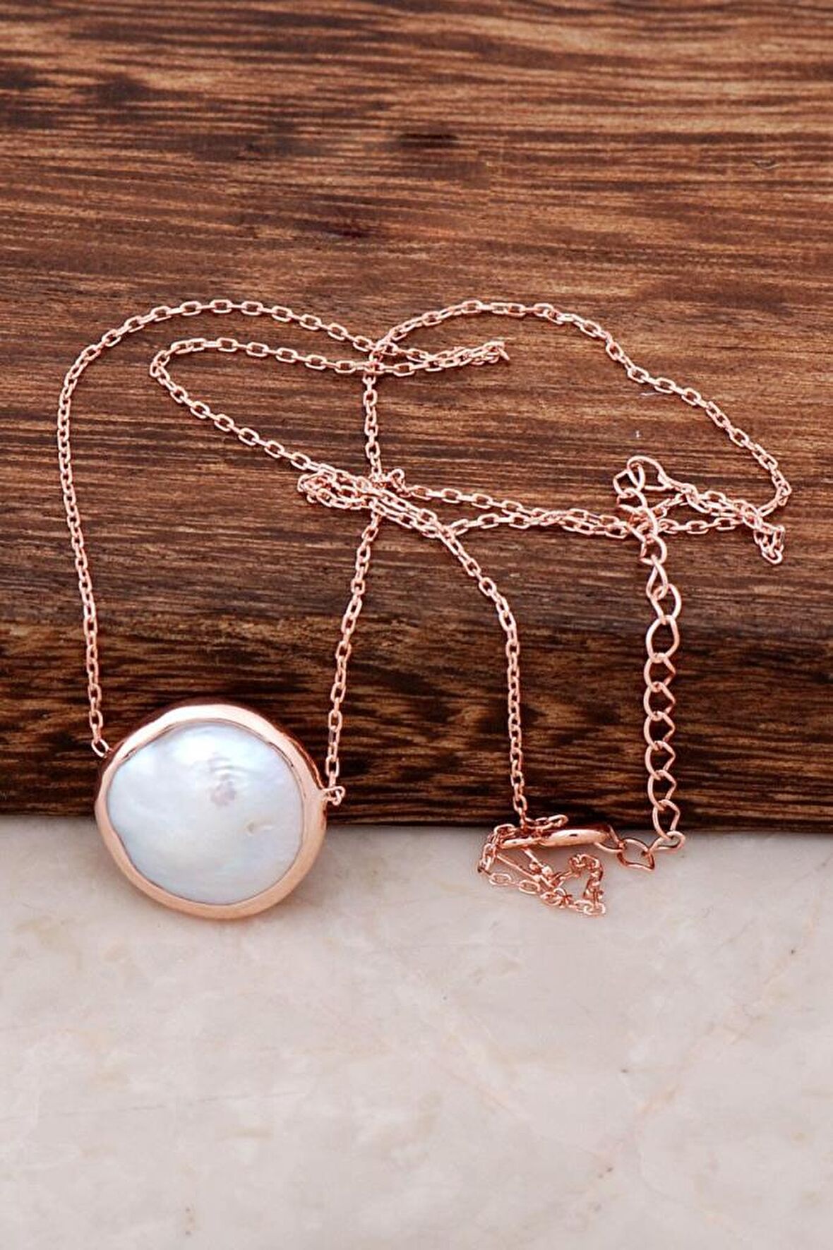 İnci Taşlı Rose Gümüş Kolye 6477