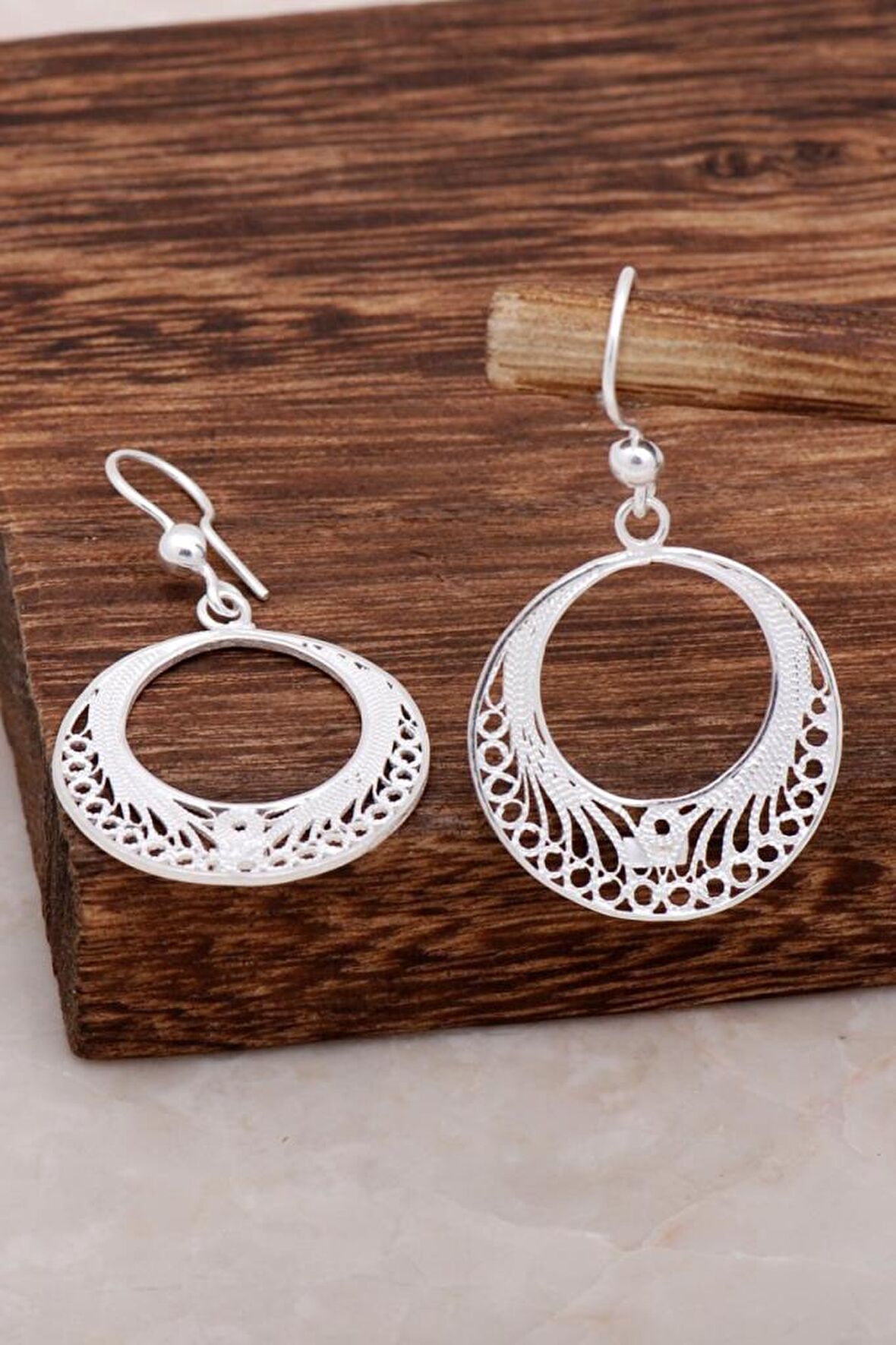 Halka Tasarım Telkari Gümüş Küpe 4620