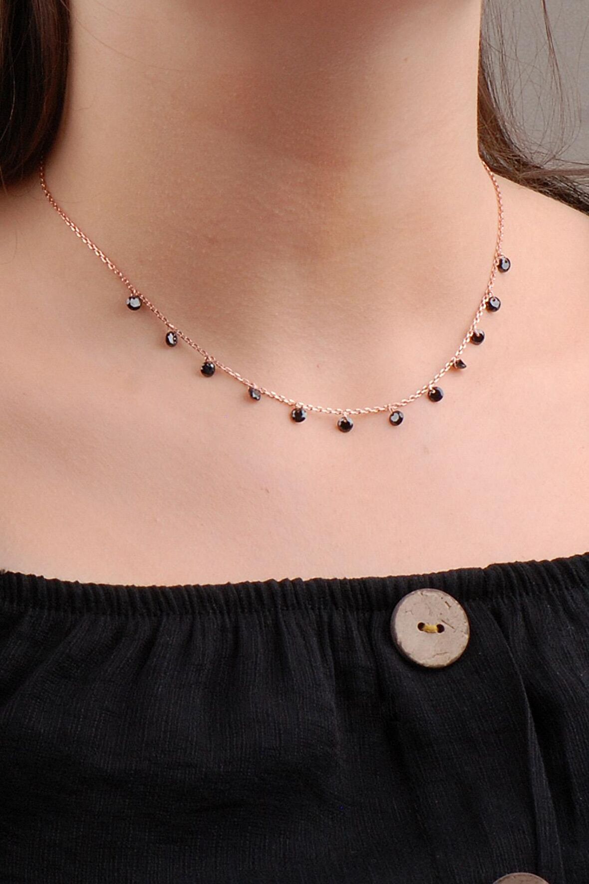 Onix Taşlı Tasarım Choker Rose Gümüş Kolye 6578