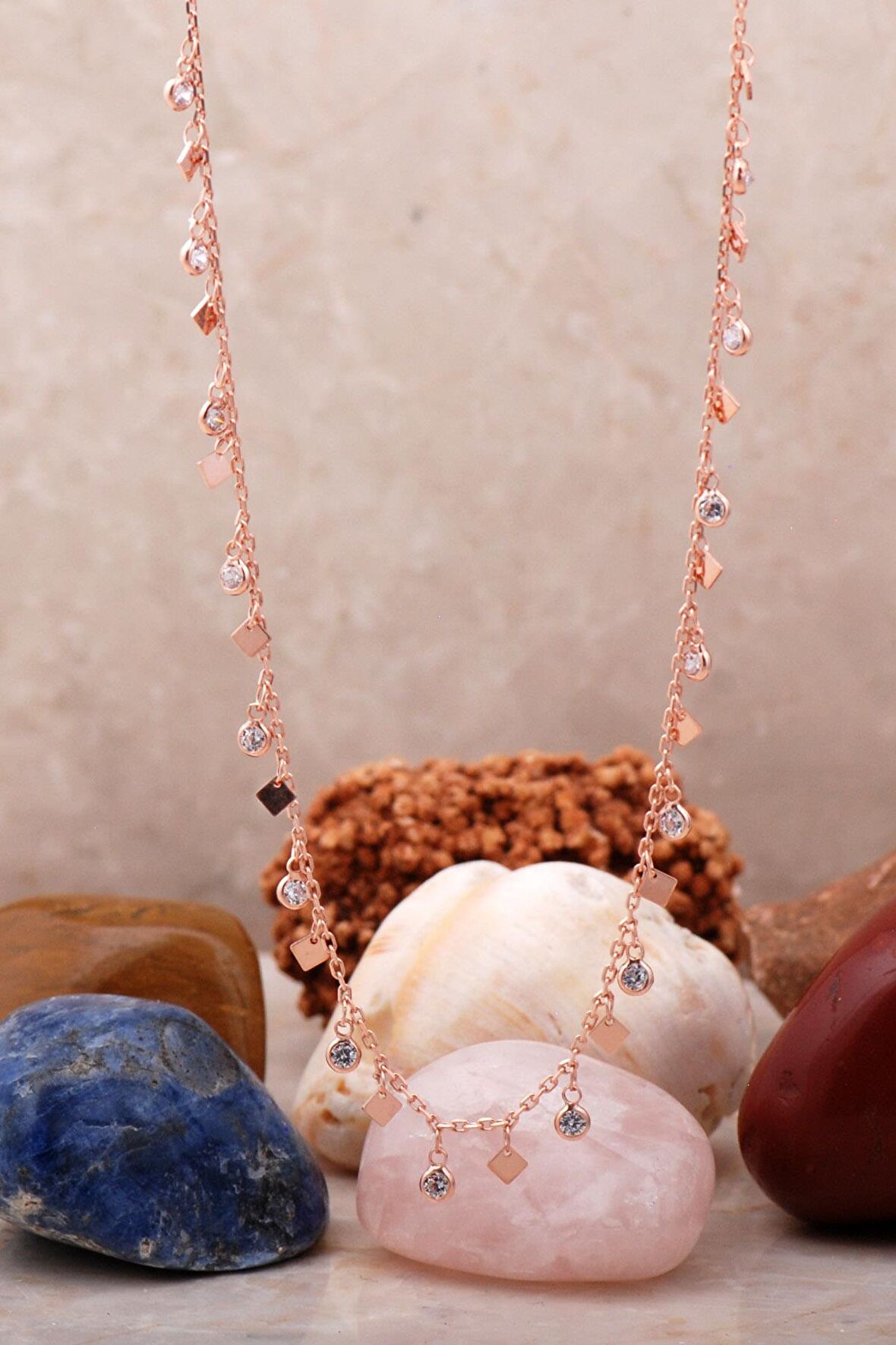 Pullu Rose Gümüş Choker Kolye 6582