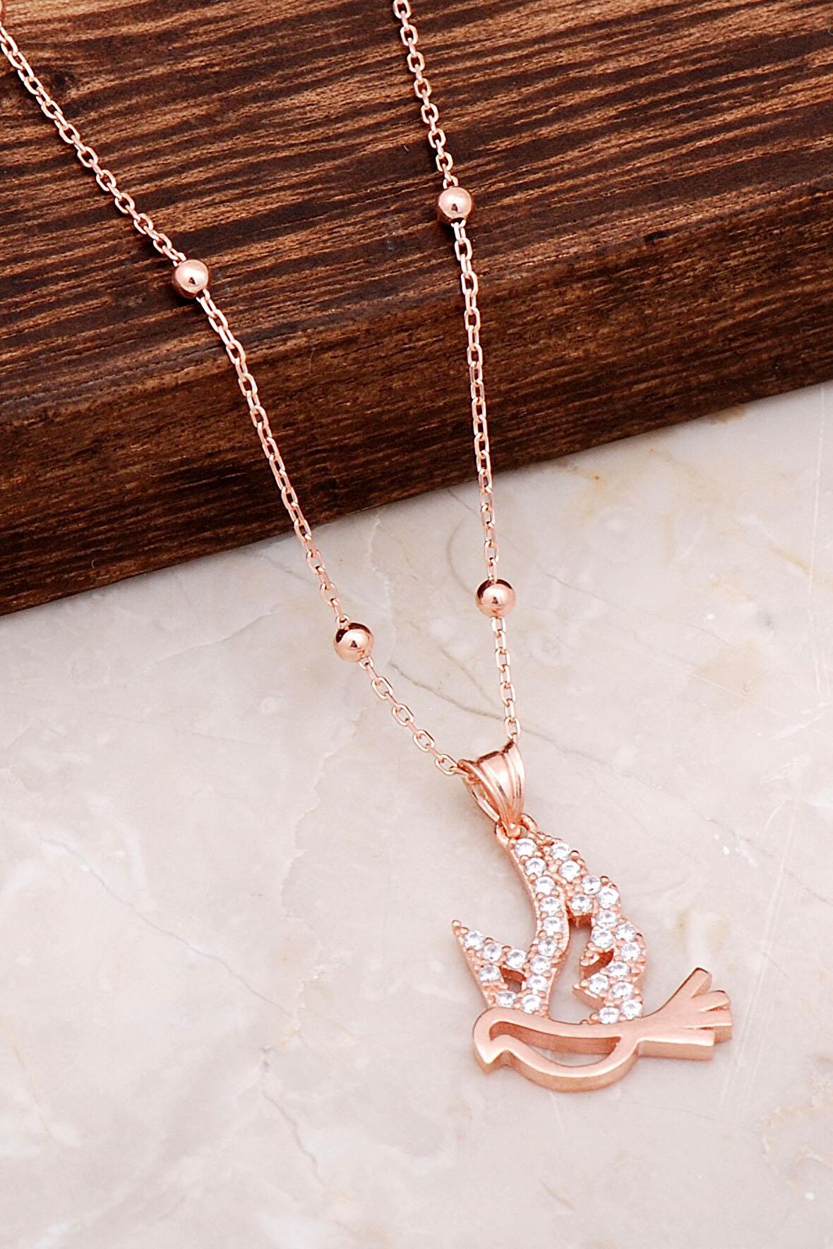 Rose Gümüş Güvercin Tasarım Kolye 6675