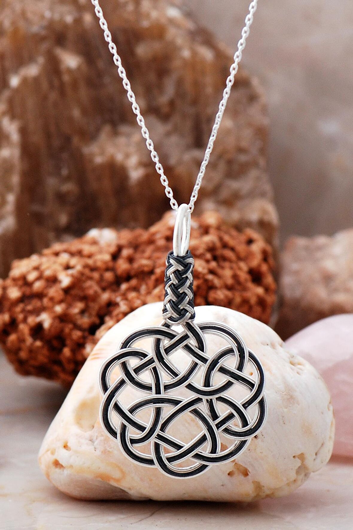 Kazaziye Örgü Elişi Tasarım Gümüş Kolye 6703