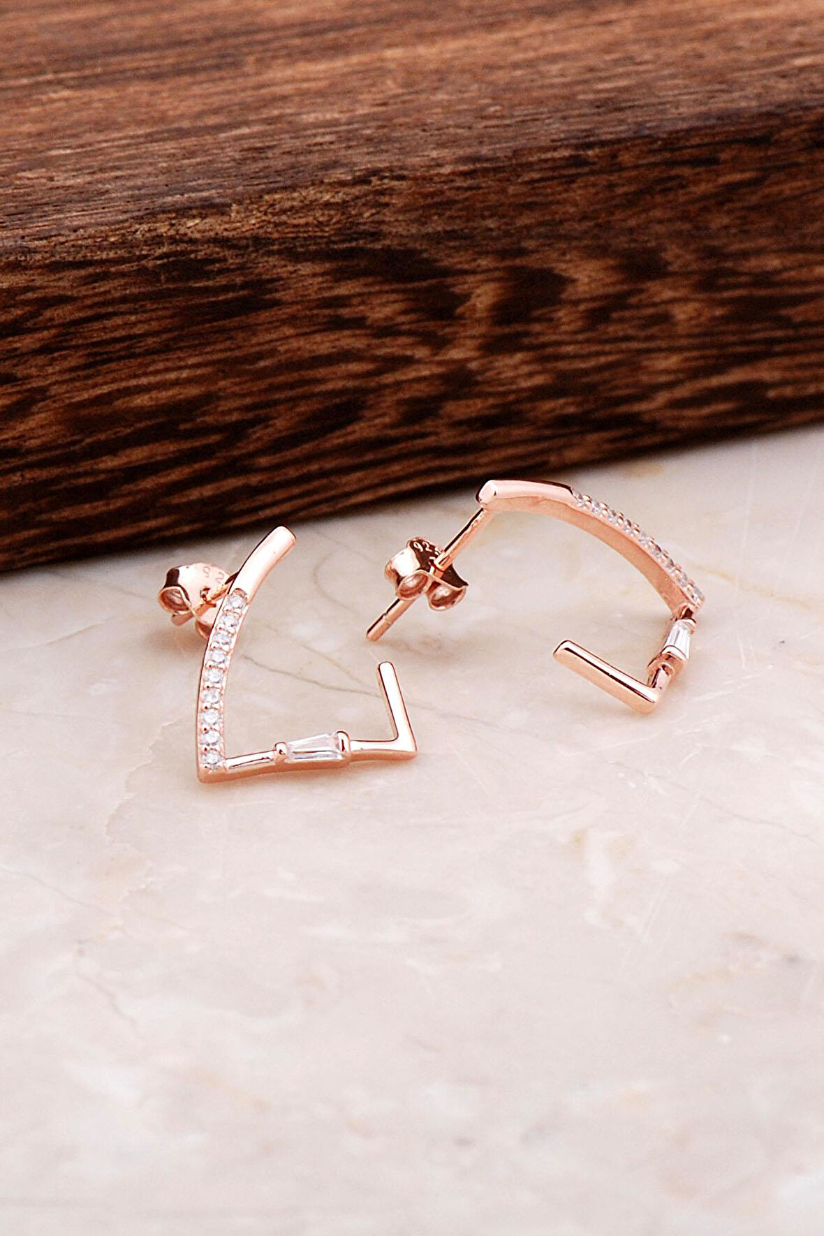 Rose Gümüş Tasarım Baget Küpe 4859