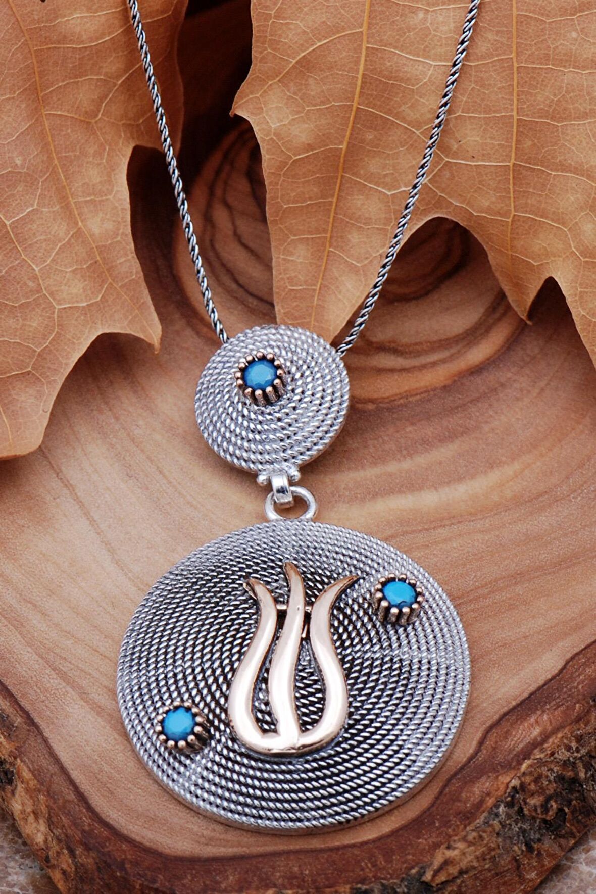 Turkuaz Telkari İşlemeli Laleli Gümüş Kolye 6770