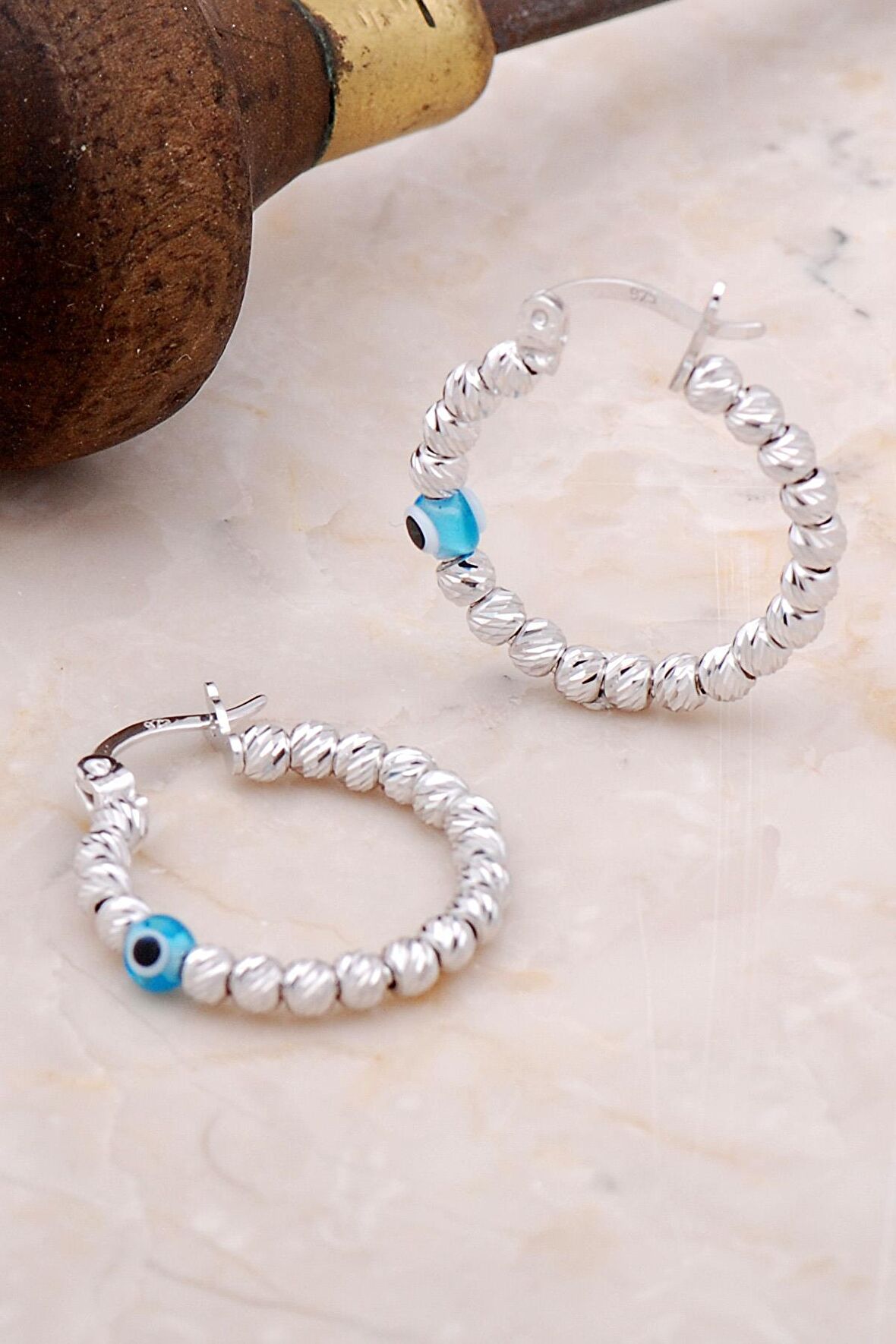 Toplu Dorissa Gümüş Nazar Boncuklu Halka Küpe 4952