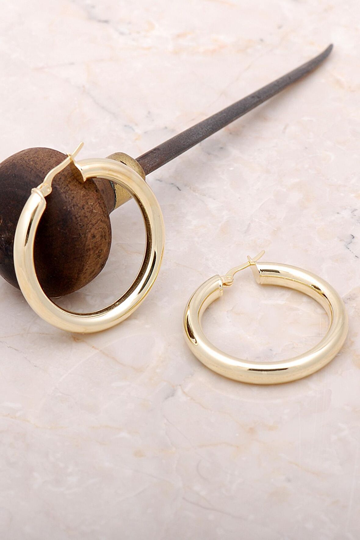 Trend Altın Yaldızlı Gümüş Kalın 37 mm Halka Küpe 4976