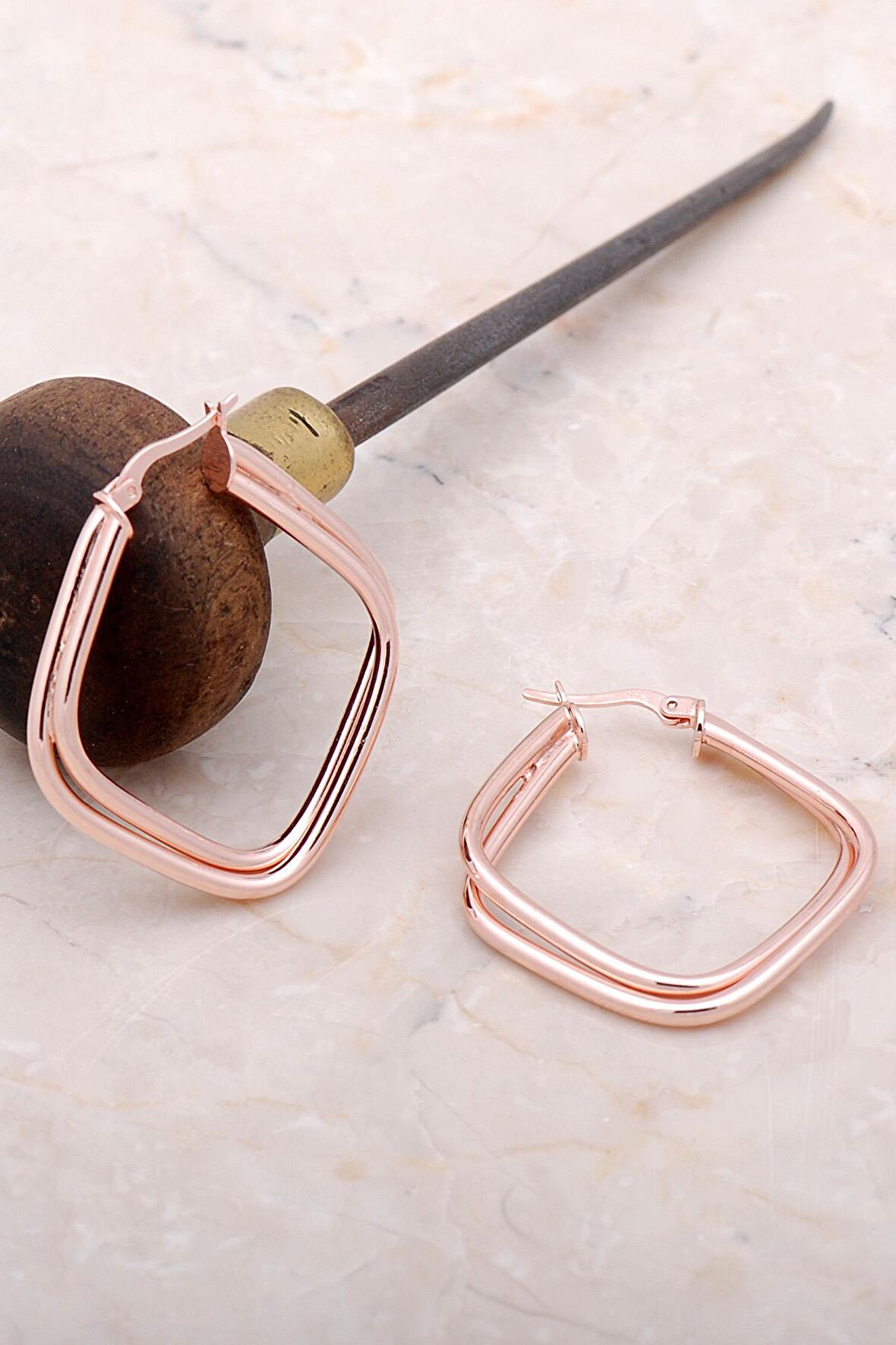 Rose Gümüş 35 mm Tasarım Halka Küpe 4981