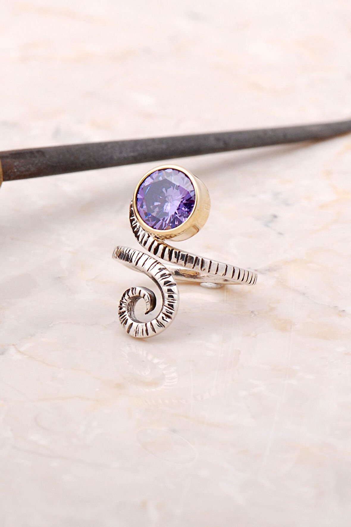 Ametist Tasarım Elişi Gümüş Yüzük 3013