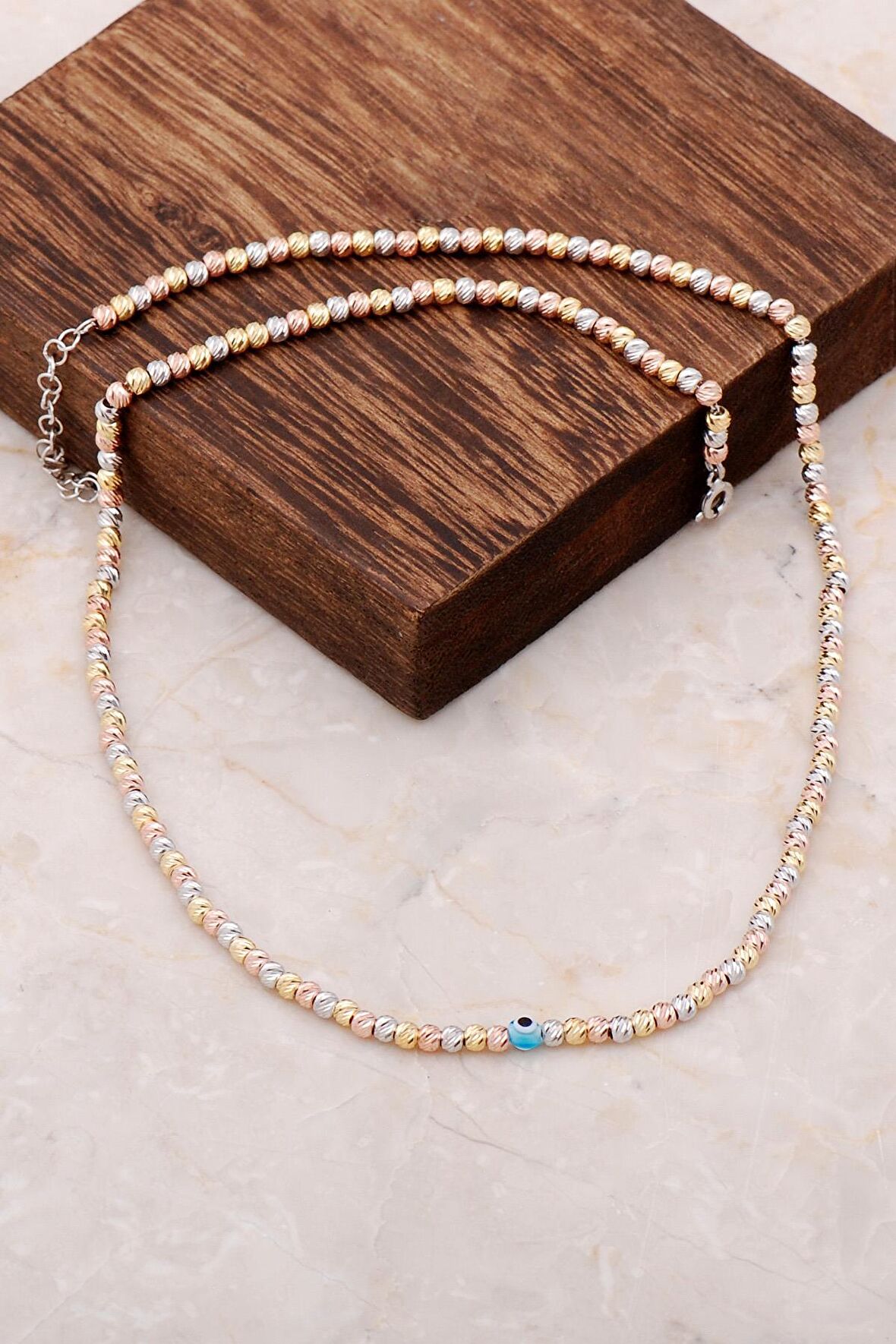 Dorissa Altın Yaldızlı Rose Gümüş Nazar Boncuklu Kolye 6856