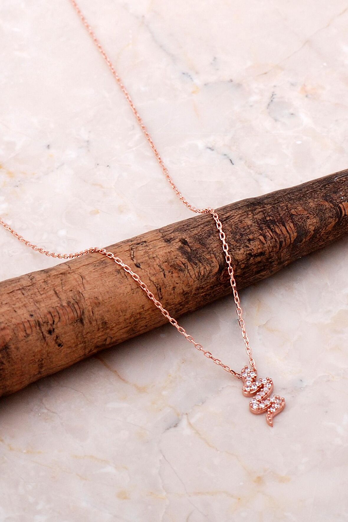 Rose Gümüş Yılan Kolye 7004