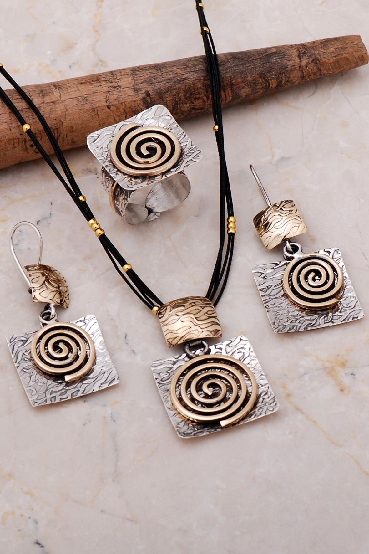 Dövme Elişi Tasarım Sarma Gümüş Set 2158