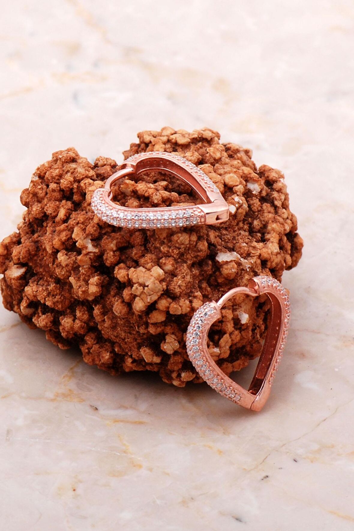 Tam Tur Taşlı Rose Gümüş Halka Küpe 5154