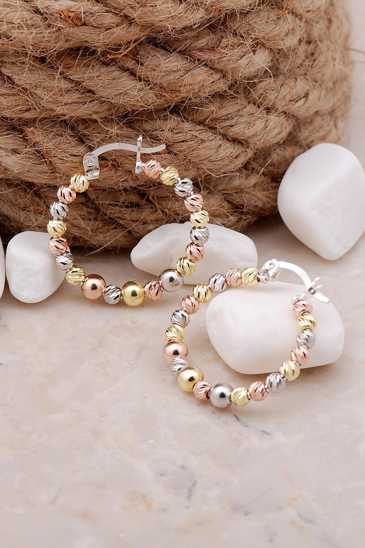 Dorissa Toplu Altın Yaldızlı Rose Gümüş Halka Küpe 5171